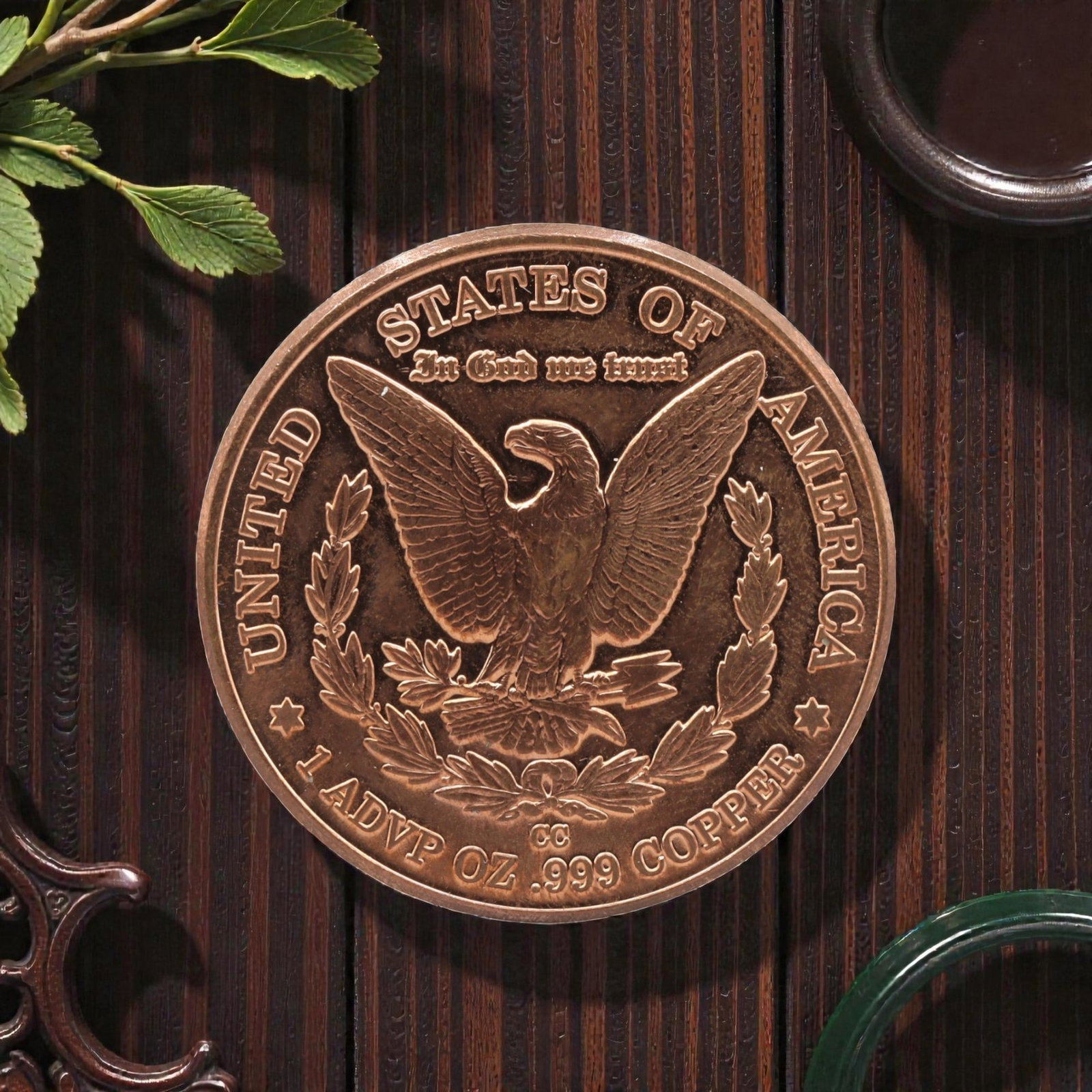 UNITED STATES: Frontier Spirit - Morgan Dollar Coin Inspired 1 ADVP OZ .999 Copper, 45mm, 39ZJ: This 1 ADVP ounce copper round draws inspiration from the iconic Morgan Dollar, reimagining the classic American eagle motif for modern collectors. The obverse features a majestic bald eagle with outs