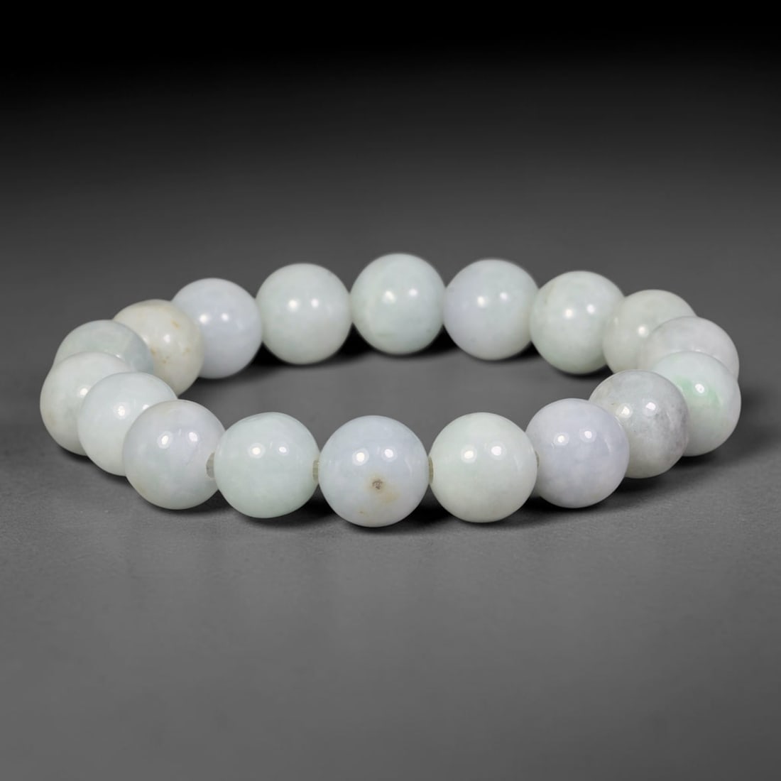 Natural Burmese Type A Pale White Jadeite Jade Beaded Bracelet, 92TA: Crafted from untreated natural Burmese Type A jadeite jade beads with maximum bead dimension of 10.32mm, this wearable strand features a gentle polished finish displaying soft pale white natural miner