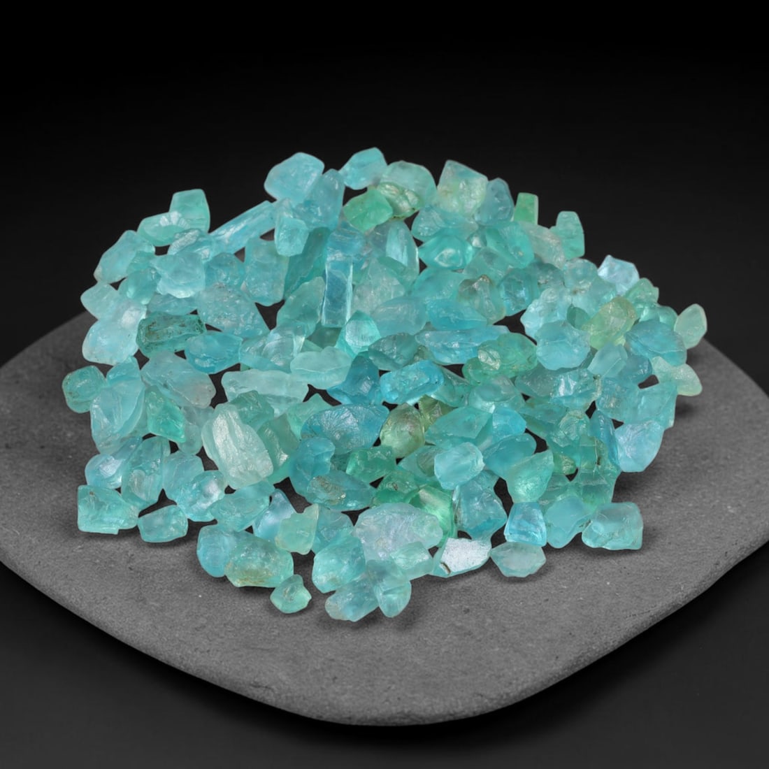 131.51ct Natural Blue Apatite Rough Parcel Loose Gemstone, 48YS: Natural apatite rough parcel featuring fresh bright blue colouration with subtle tonal variations across each crystal piece. Raw crystalline surfaces display authentic natural mineral textures and inh
