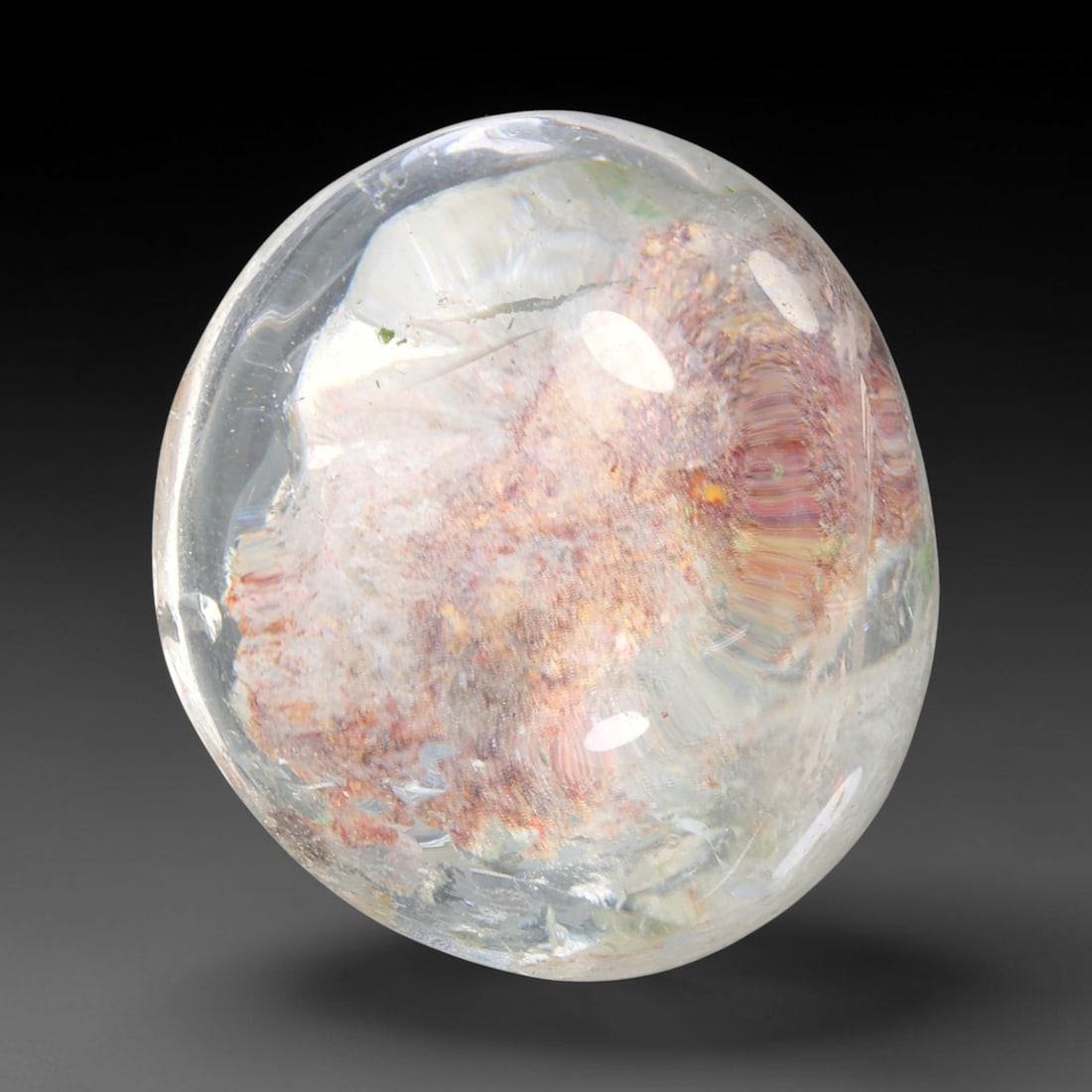 20.36ct Natural Brazilian Phantom Quartz Oval Cabochon Loose Gemstone, 67YX: This smoothly polished cabochon of natural phantom quartz preserves delicate layered phantom crystal formations enclosed inside transparent quartz host. The domed polished surface offers unobstructed 
