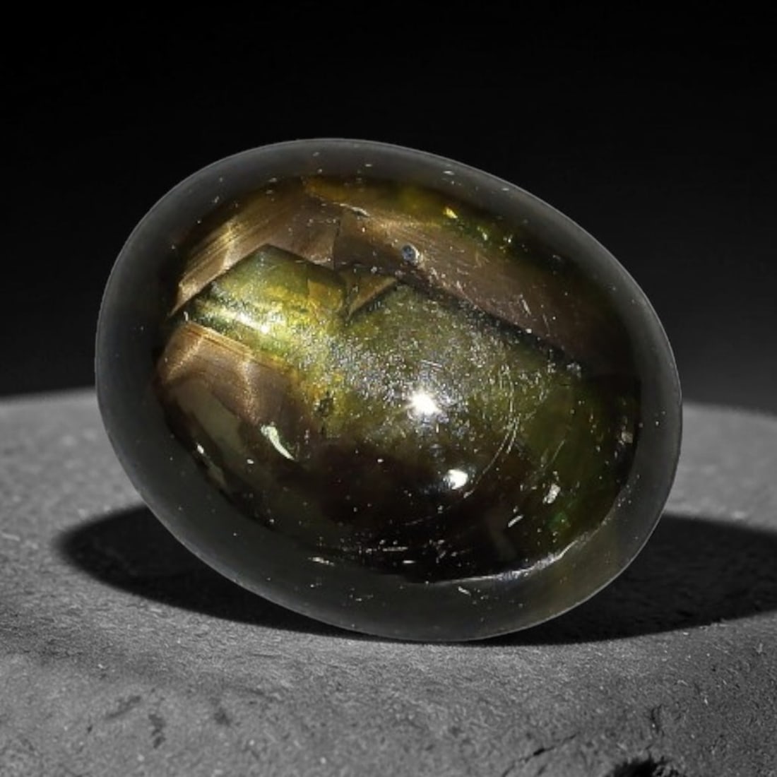 3.43ct Natural Siamese 6-Ray Black Star Sapphire Loose Gemstone, 50WW: This polished star sapphire originates from classic Siamese mining deposits, featuring a deep dark crystalline base with fine native mineral traces trapped within its structure, sized at calibrated 9x