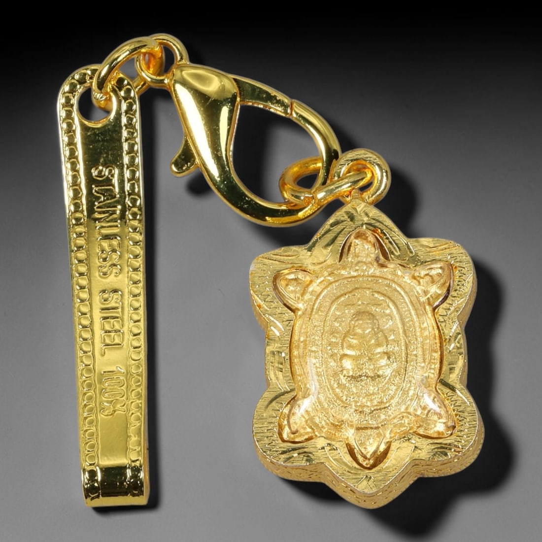 Thai Golden Turtle Buddha Amulet Pendant with Engraved Gold Clip, 22YY (1 of 2)