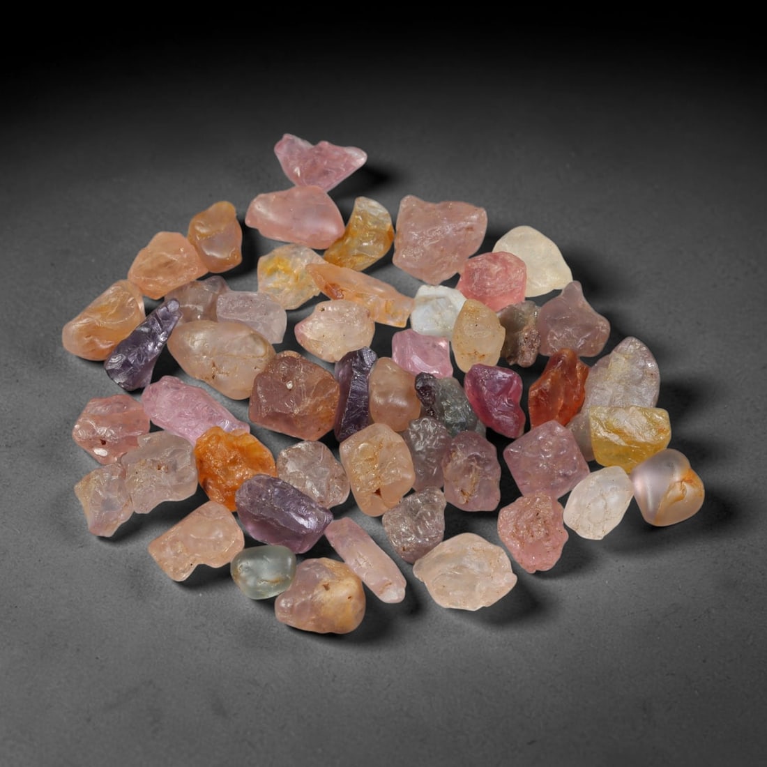 81.90ct Natural Multi-Colour Spinel Rough Parcel Loose Gemstone, 65YS: Natural spinel rough parcel showcasing a beautiful array of soft varied hues with subtle tonal differences throughout each crystal. Raw crystalline surfaces carry authentic natural mineral textures an