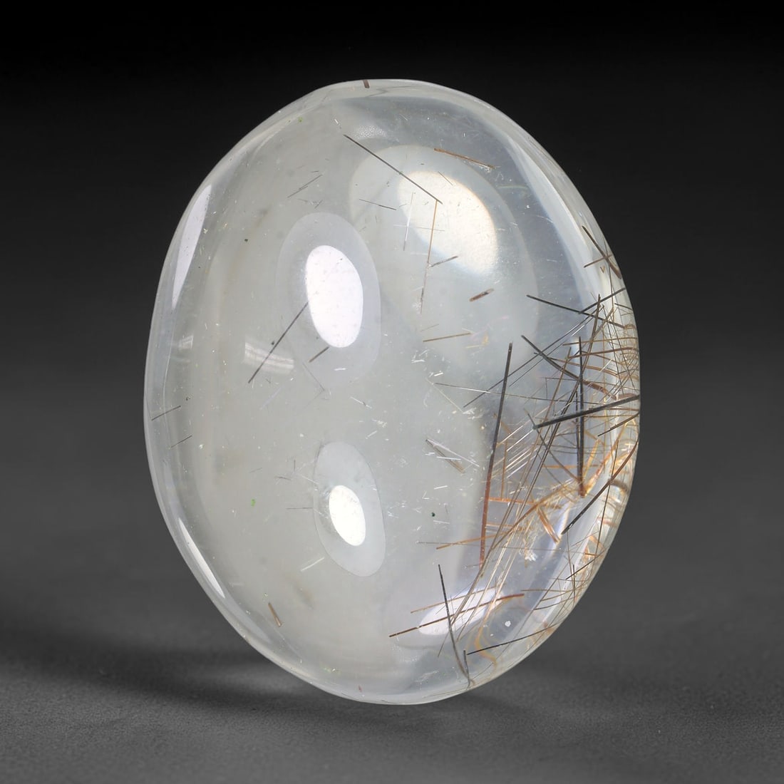 49.33ct Natural Brazilian Phantom Quartz Oval Cabochon Loose Gemstone, 60YV: This smoothly polished cabochon of natural phantom quartz preserves delicate layered phantom crystal formations enclosed inside transparent quartz host. The domed polished surface offers unobstructed 