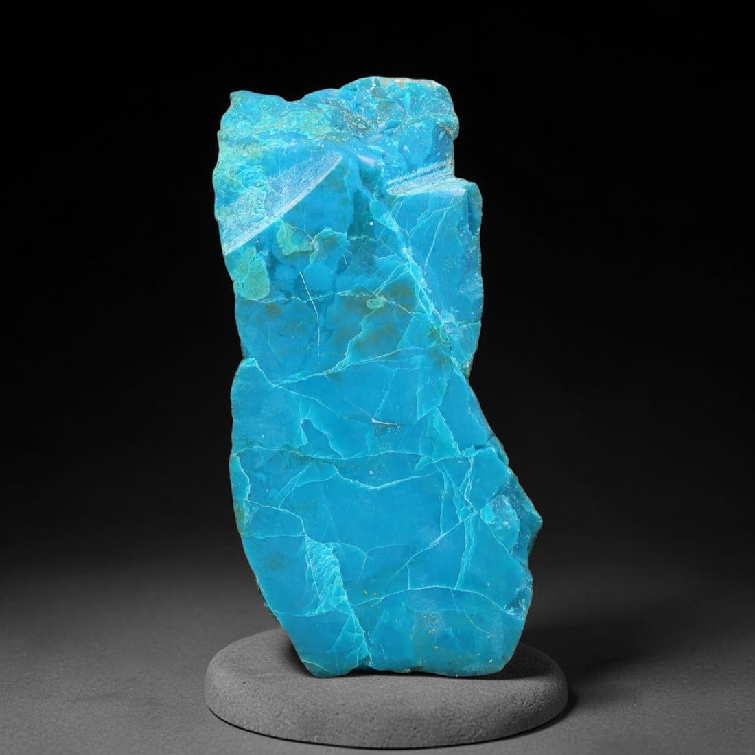 116ct Natural Peruvian Chrysocolla Polished Slab Rough, 94YS: This partial-polished chrysocolla slab features blended mineral matrix with smooth refined face and unaltered natural rugged edge across its 50x24x11mm elongated form, translucent mineral layers hold 