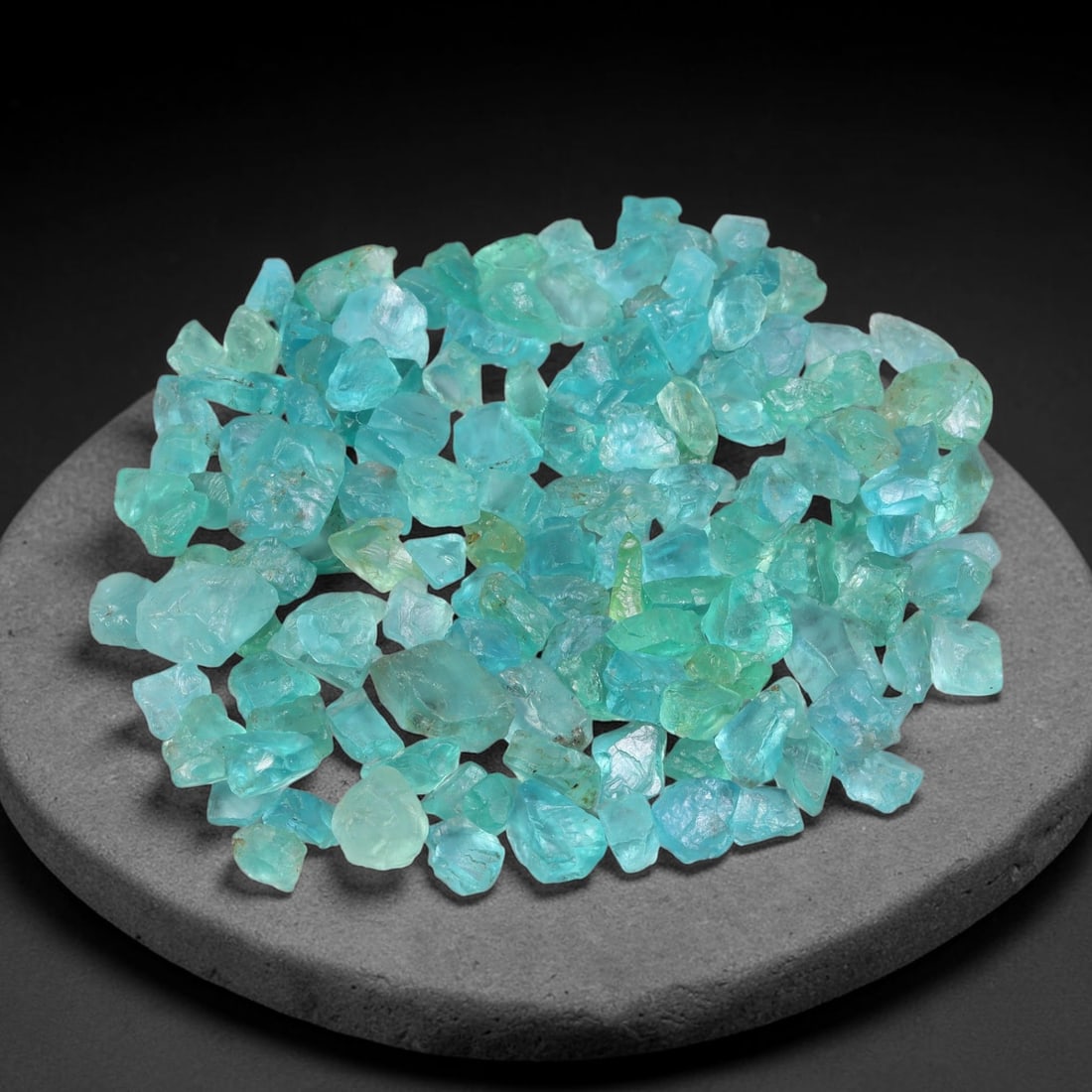 130.38ct Natural Blue Apatite Rough Parcel Loose Gemstone, 46YS: Natural apatite rough parcel featuring fresh bright blue colouration with subtle tonal variations across each crystal piece. Raw crystalline surfaces display authentic natural mineral textures and inh