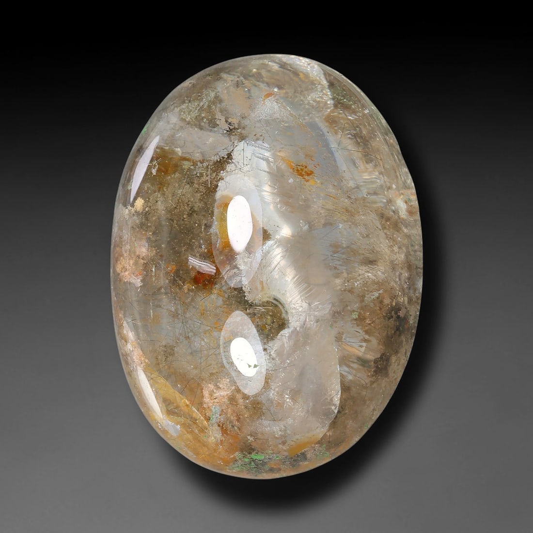 29.57ct Natural Brazilian Phantom Quartz Oval Cabochon Loose Gemstone, 54YV: This smoothly polished cabochon of natural phantom quartz preserves delicate layered phantom crystal formations enclosed inside transparent quartz host. The domed polished surface offers unobstructed 