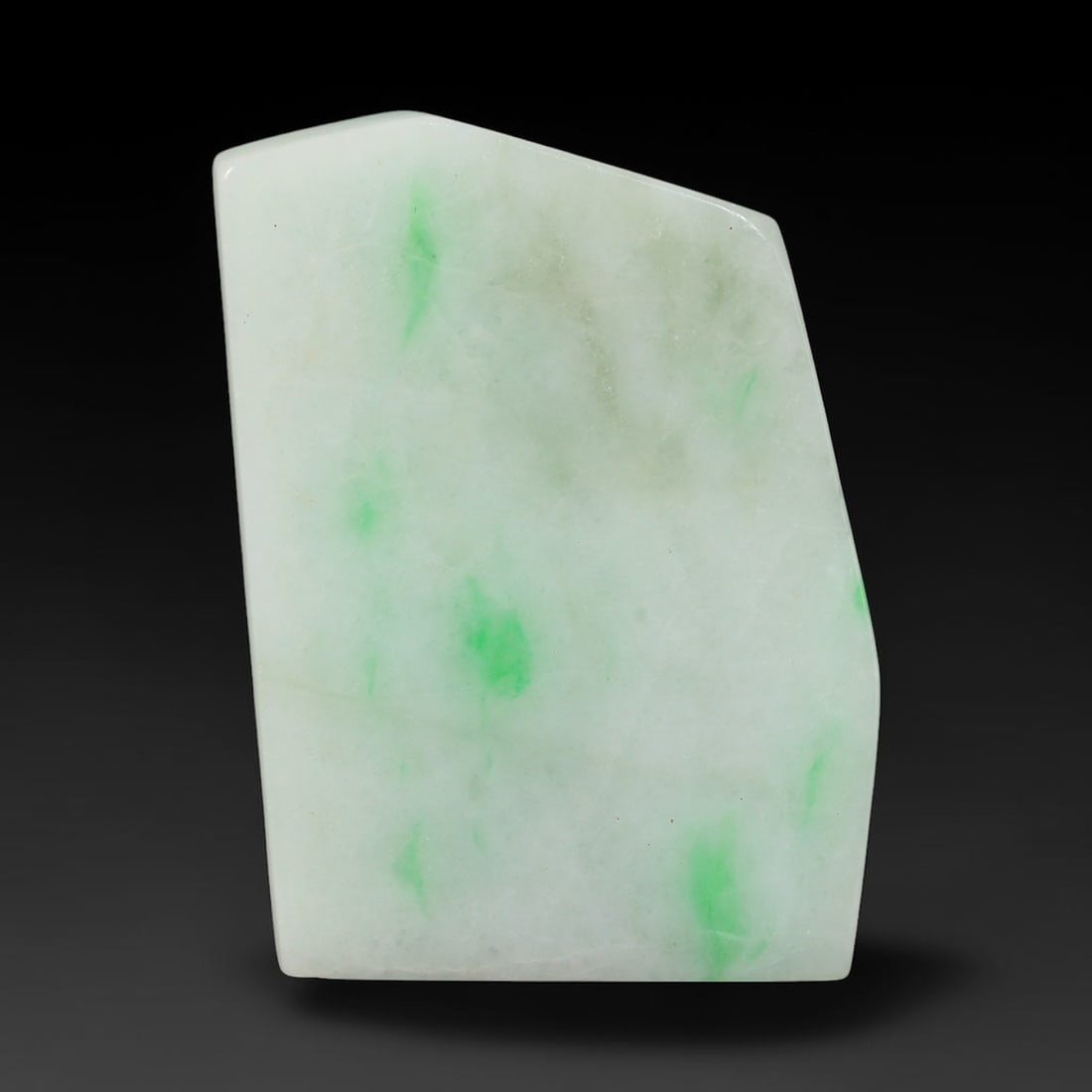 181.27ct Natural Type A Burmese Jadeite Jade Sliced Rough, 97YS: This specimen is a sliced rough block of natural Type A Burmese jadeite jade. The interior displays natural colour zoning with visible mineral veining and crystalline patterns typical of unprocessed j