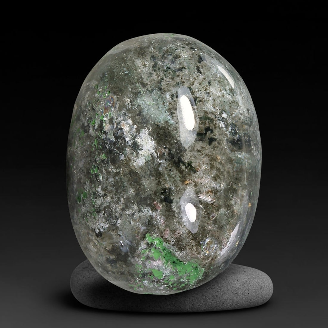 16.93ct Natural Brazilian Phantom Quartz Oval Cabochon Loose Gemstone, 75YX: This smoothly polished cabochon of natural phantom quartz preserves delicate layered phantom crystal formations enclosed inside transparent quartz host. The domed polished surface offers unobstructed 