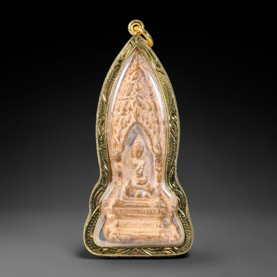 Thai Clay Seated Buddha Amulet - Gold Cased Votive Pendant, 6YY (1 of 1)