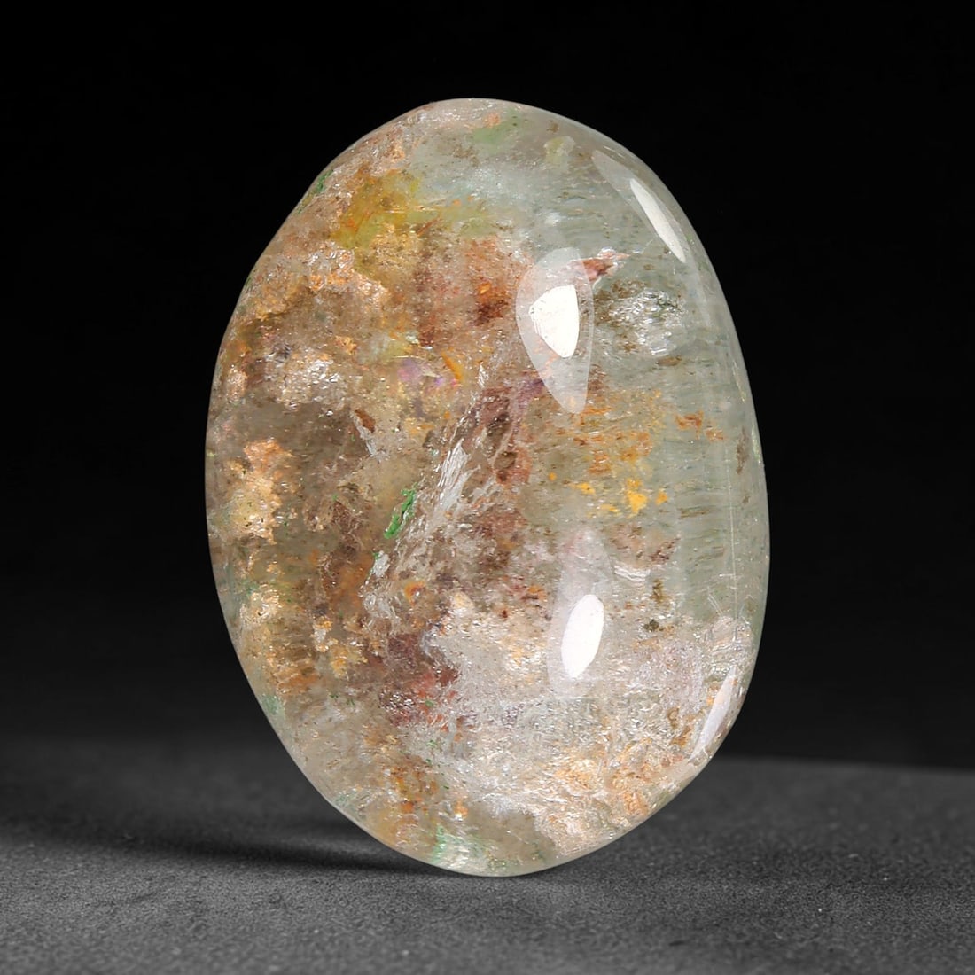 15.45ct Natural Brazilian Phantom Quartz Oval Cabochon Loose Gemstone, 88YX: This smoothly polished cabochon of natural phantom quartz preserves delicate layered phantom crystal formations enclosed inside transparent quartz host. The domed polished surface offers unobstructed 