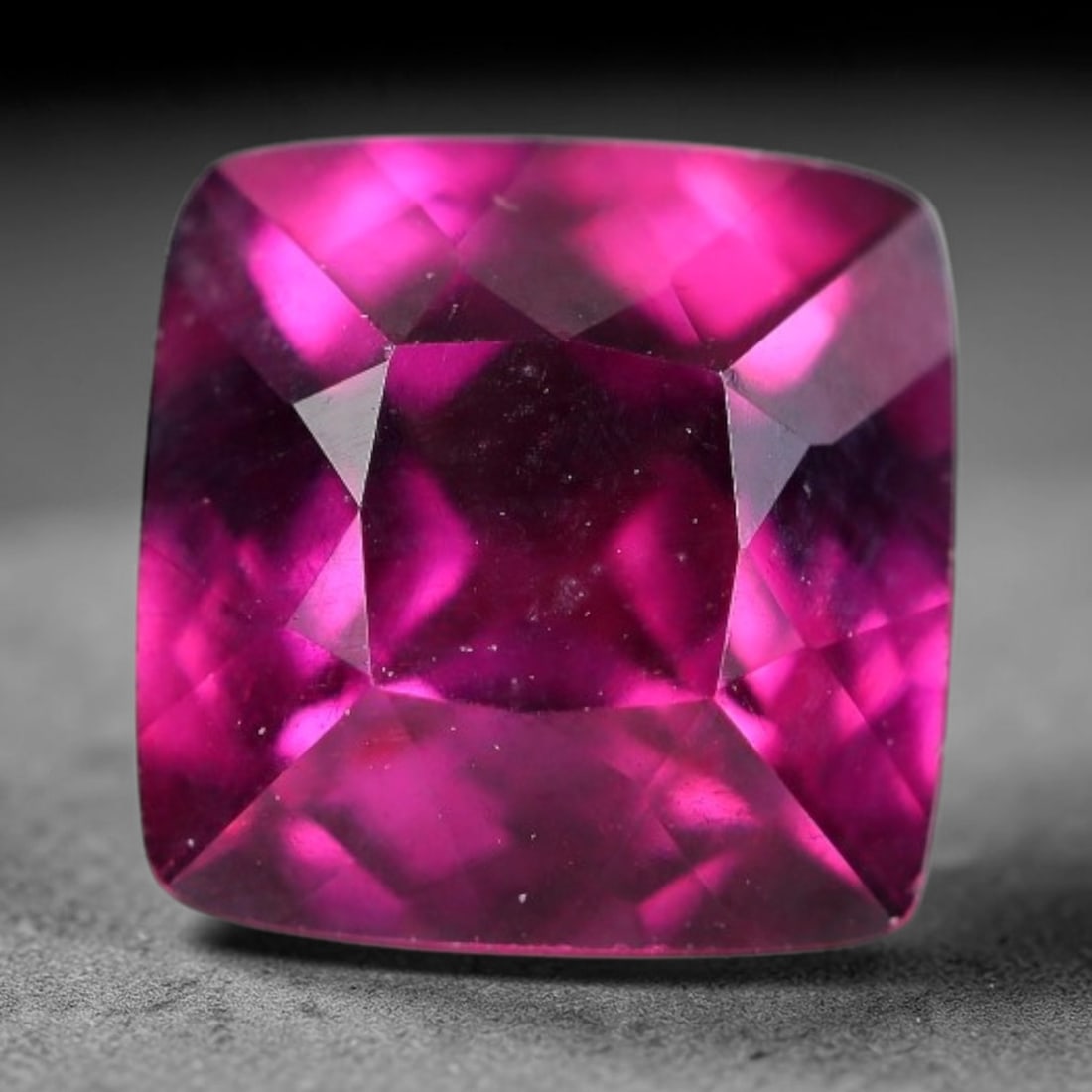 1.62 Carats Natural Deep Burgundy Red Garnet Cushion Faceted Loose Gemstone, 54WJ: This timeless faceted garnet boasts a luxuriously deep burgundy red tone that glows with vivid crimson fire across its precisely polished reflective facets. Fine natural micro mineral specks are scatt