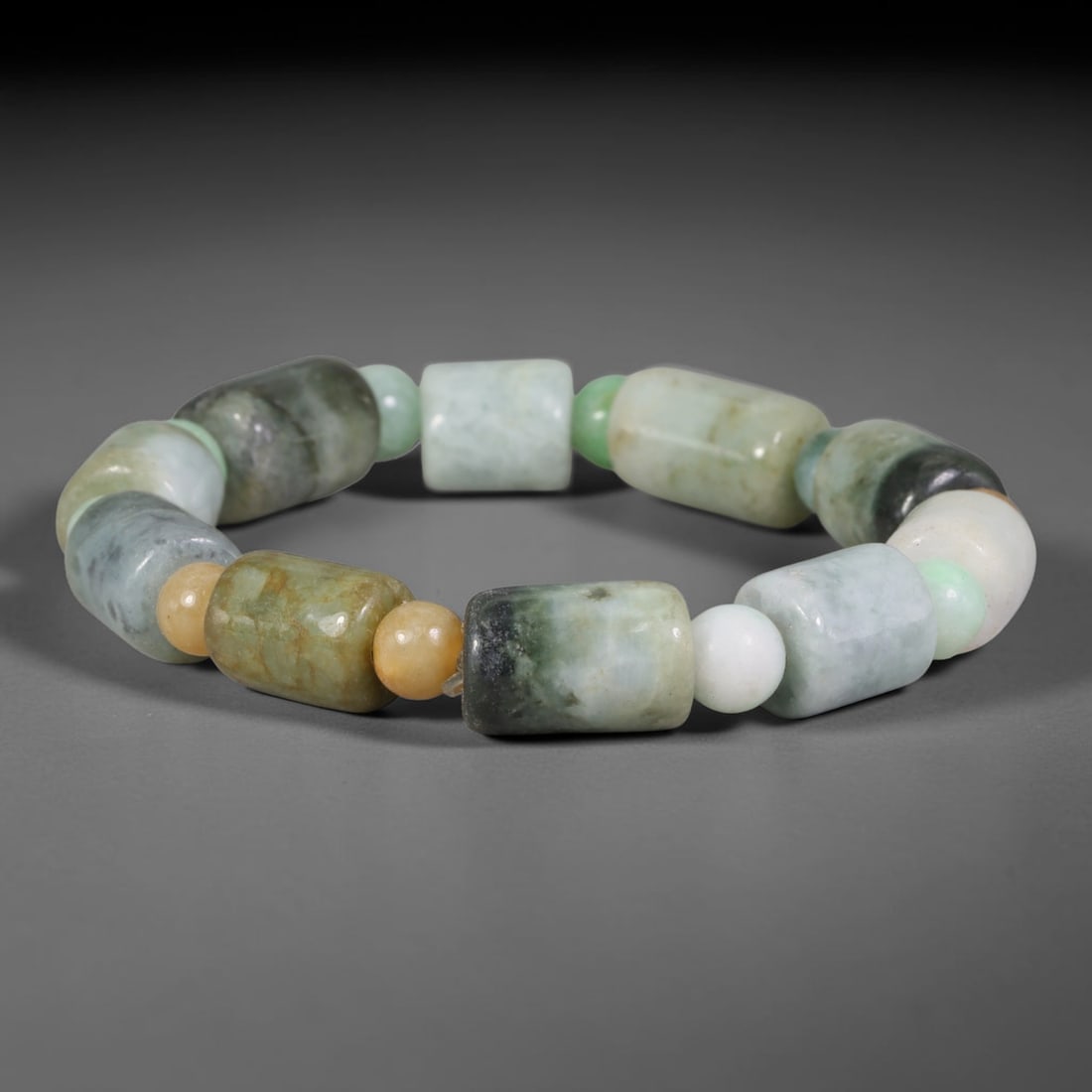 Natural Burmese Type A Multi-Tone Jadeite Jade Barrel Beaded Bracelet, 6TA (1 of 1)