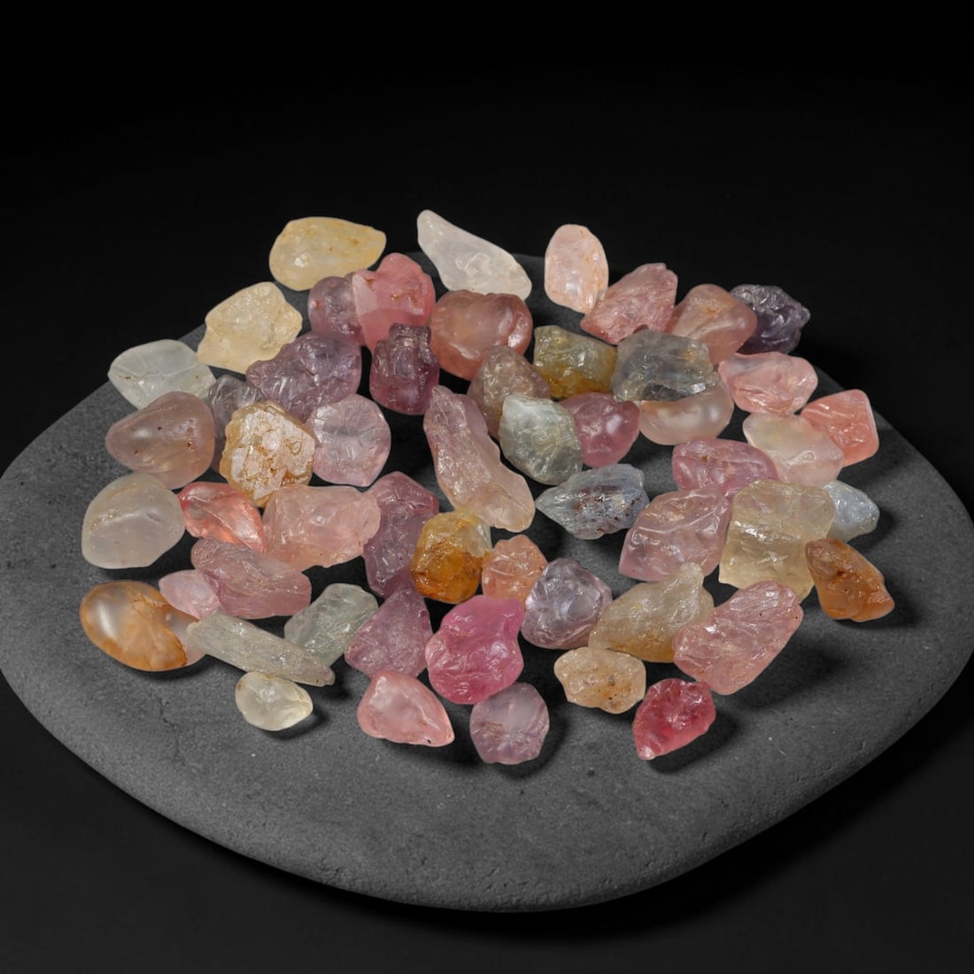 86.21ct Natural Multi-Colour Spinel Rough Parcel Loose Gemstone, 82YS: Natural spinel rough parcel showcasing a beautiful array of soft varied hues with subtle tonal differences throughout each crystal. Raw crystalline surfaces carry authentic natural mineral textures an