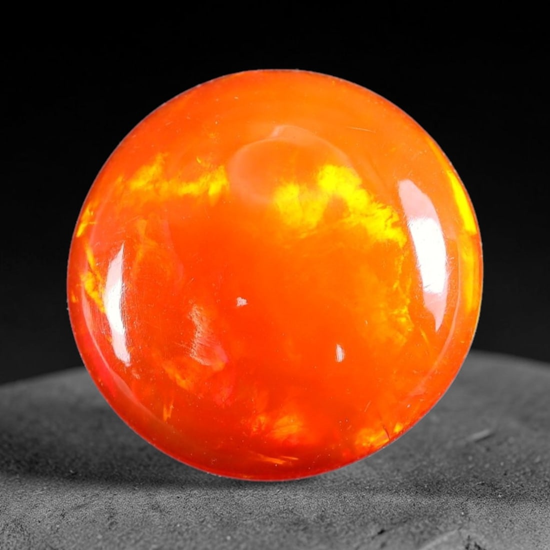 3.24ct Natural Ethiopian Welo Orange Fire Opal Cabochon Loose Gemstone, 85TS: This opal is sourced from Ethiopian Welo natural opal deposits and shaped into a smooth polished cabochon form with refined lapidary finishing work. Bright warm orange base accompanied by vivid intern
