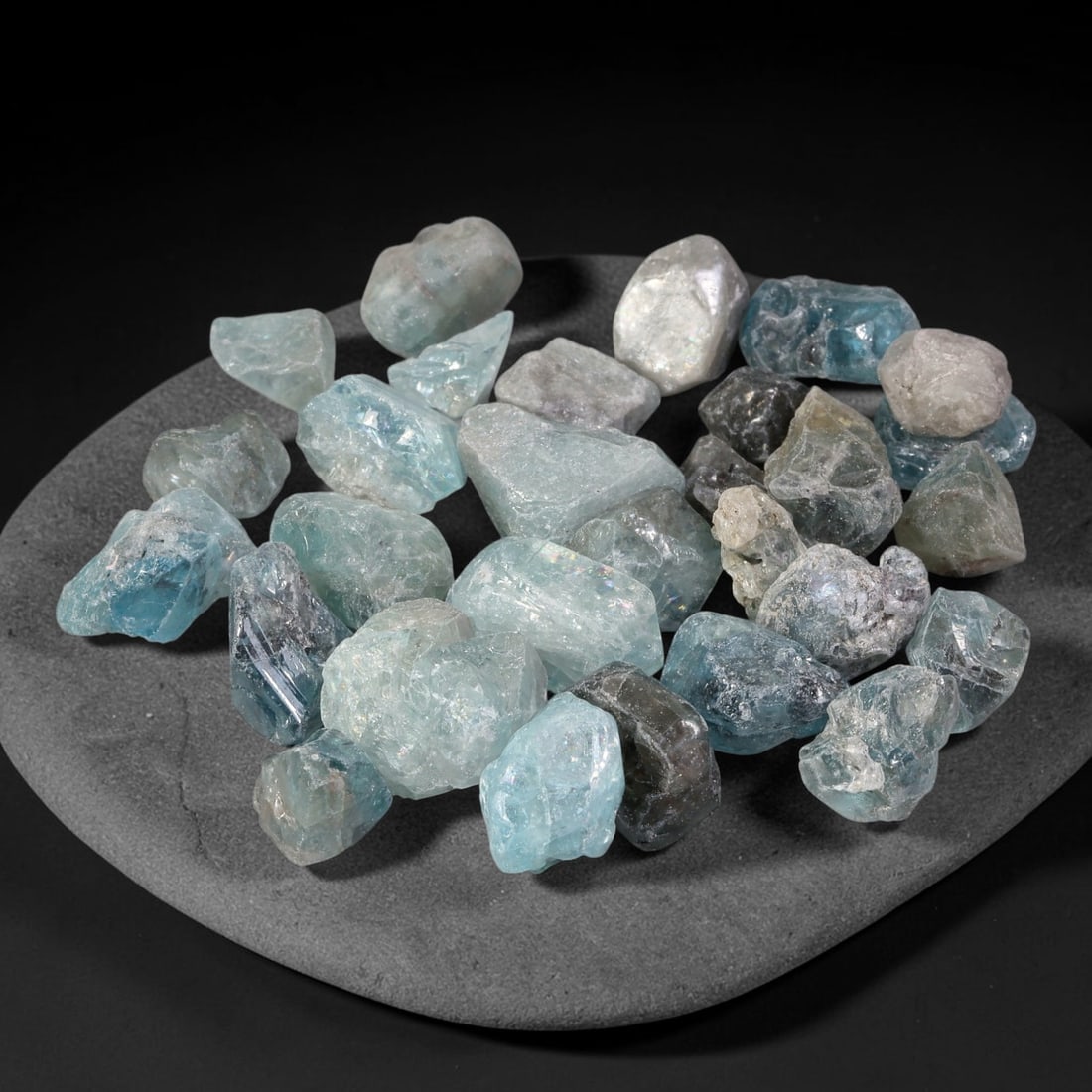 248.42ct Natural Cambodian Blue Zircon Rough Parcel Loose Gemstone, 73YT: This parcel consists of natural unpolished blue zircon rough crystals with translucent sky-blue to teal hues, featuring natural crystalline textures and facets. Minor matrix and inclusions are visible