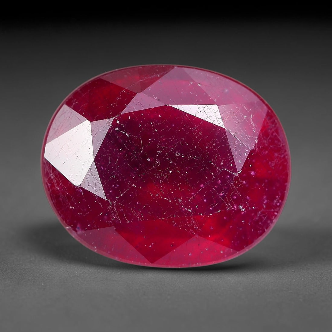 4.10 Carats Natural Madagascar Ruby Oval Faceted Loose Gemstone, 37TM: This sizable natural Madagascar ruby is cut into an oval brilliant faceted form, showcasing rich saturated crimson red hue characteristic of Malagasy corundum. Extensive natural internal silk veining,