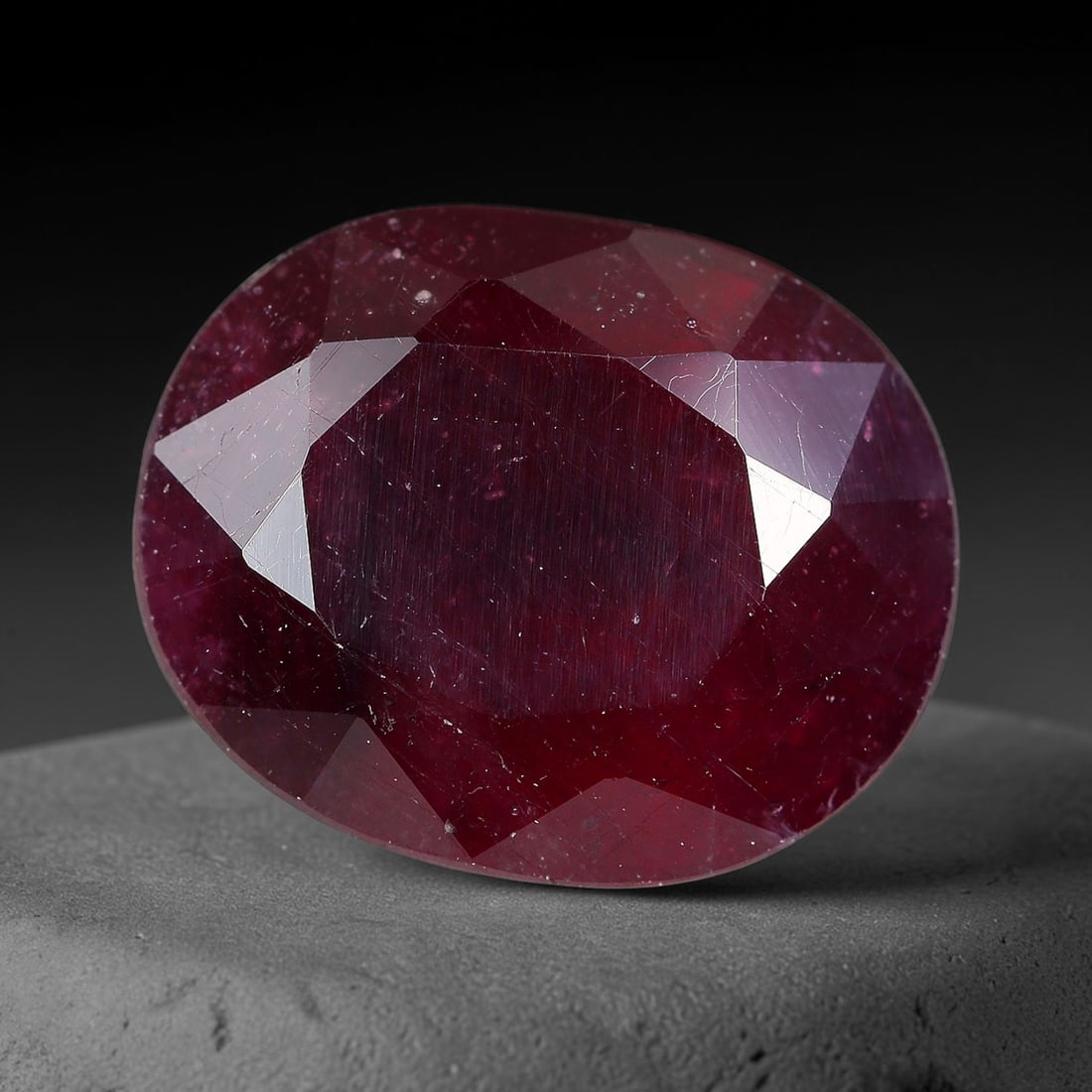 5.90 Carats Natural Madagascar Ruby Oval Faceted Loose Gemstone, 41TM: This sizable natural Madagascar ruby is cut into an oval brilliant faceted form, showcasing rich saturated crimson red hue characteristic of Malagasy corundum. Extensive natural internal silk veining,