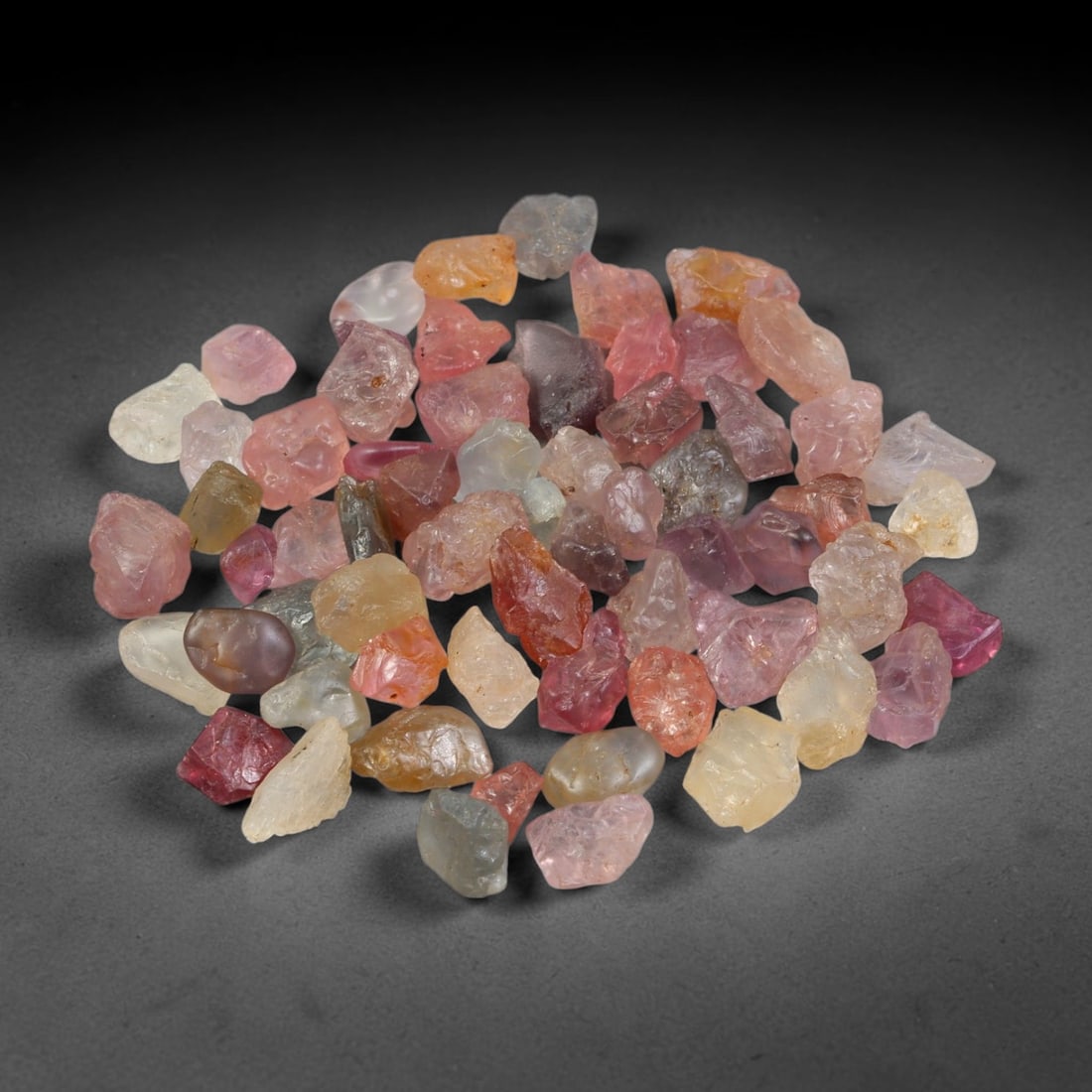 89.74ct Natural Multi-Colour Spinel Rough Parcel Loose Gemstone, 72YS: Natural spinel rough parcel showcasing a beautiful array of soft varied hues with subtle tonal differences throughout each crystal. Raw crystalline surfaces carry authentic natural mineral textures an