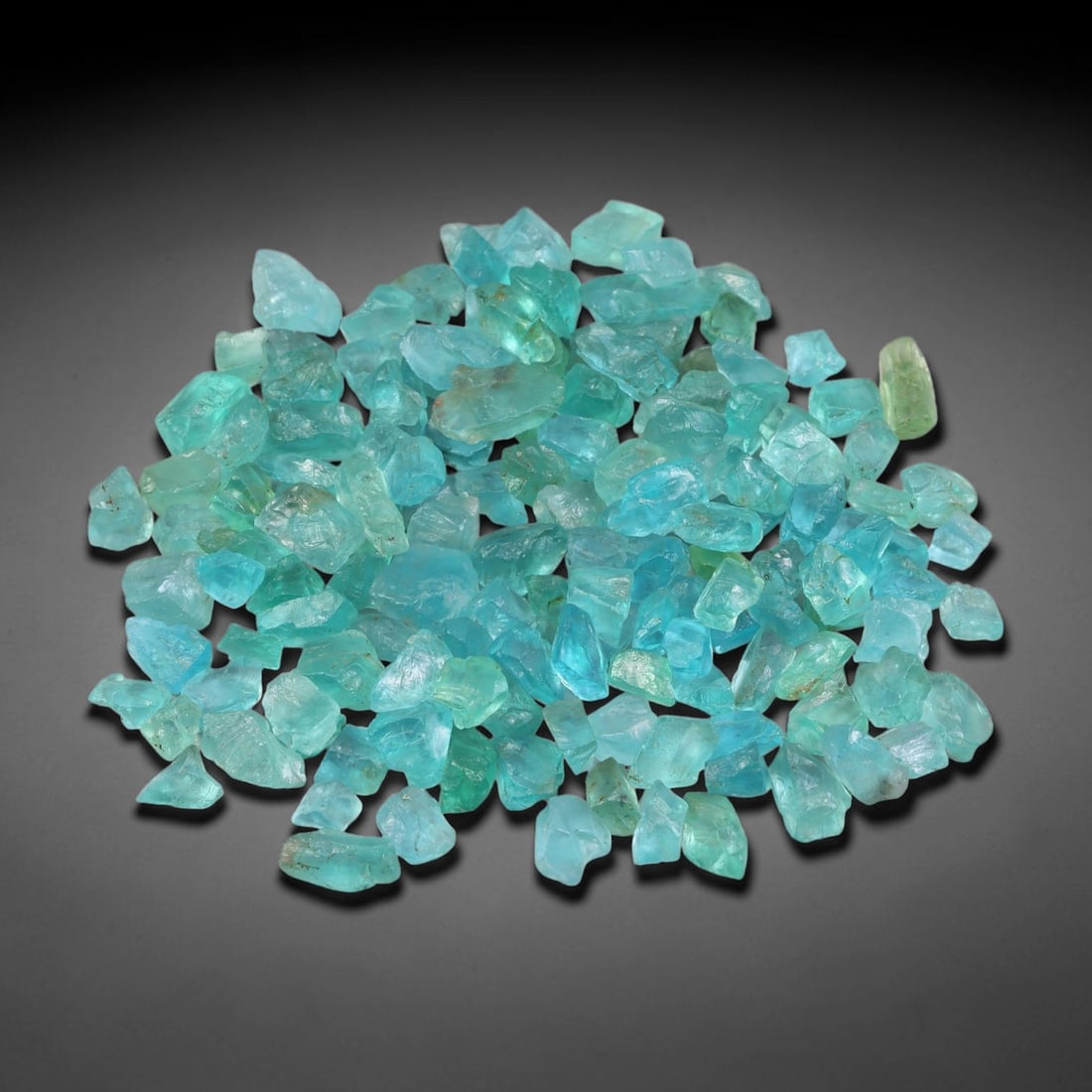 129.26ct Natural Blue Apatite Rough Parcel Loose Gemstone, 61YS: Natural apatite rough parcel featuring fresh bright blue colouration with subtle tonal variations across each crystal piece. Raw crystalline surfaces display authentic natural mineral textures and inh