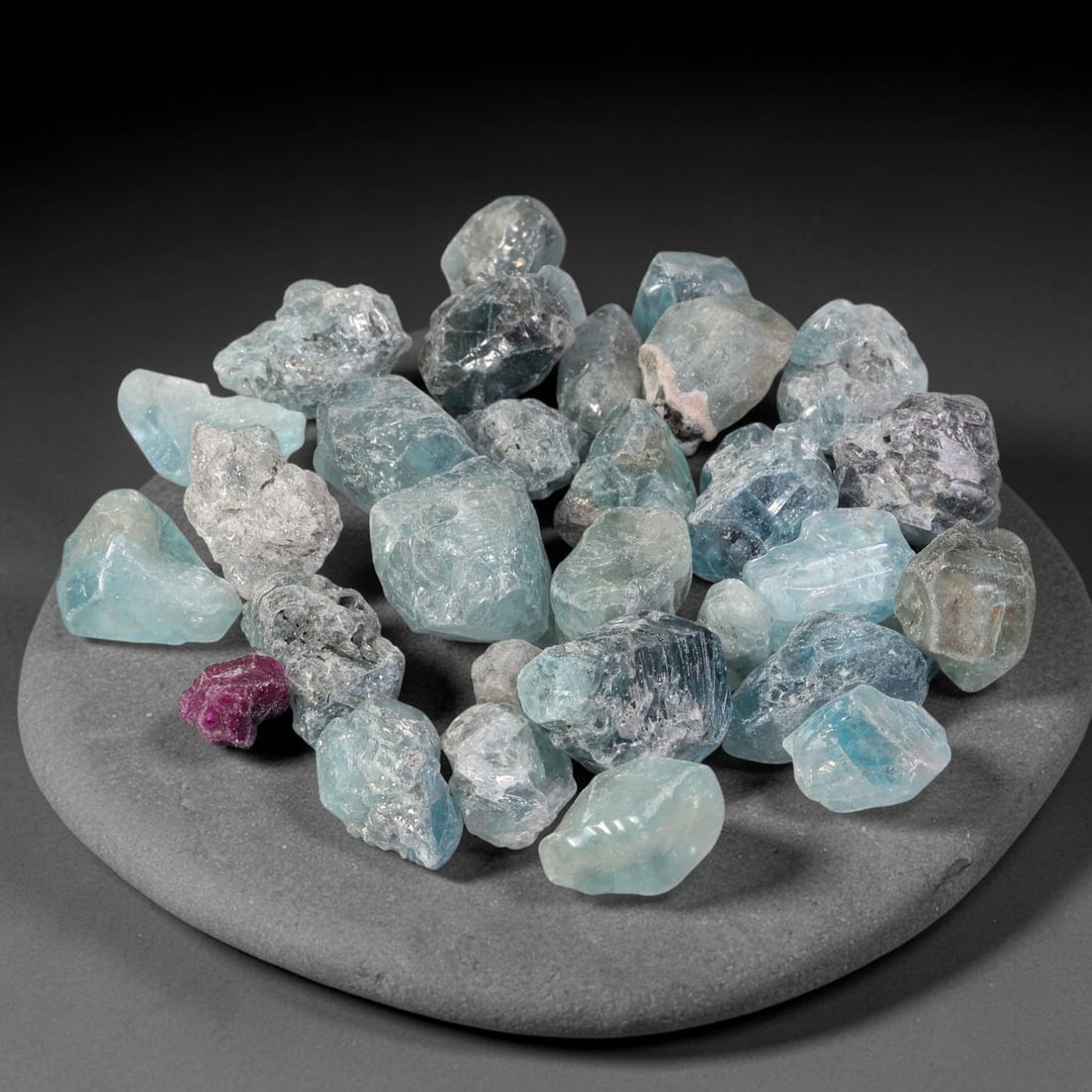 236.11ct Natural Cambodian Blue Zircon Rough Parcel Loose Gemstone, 74YT: This parcel consists of natural unpolished blue zircon rough crystals with translucent sky-blue to teal hues, featuring natural crystalline textures and facets. Minor matrix and inclusions are visible