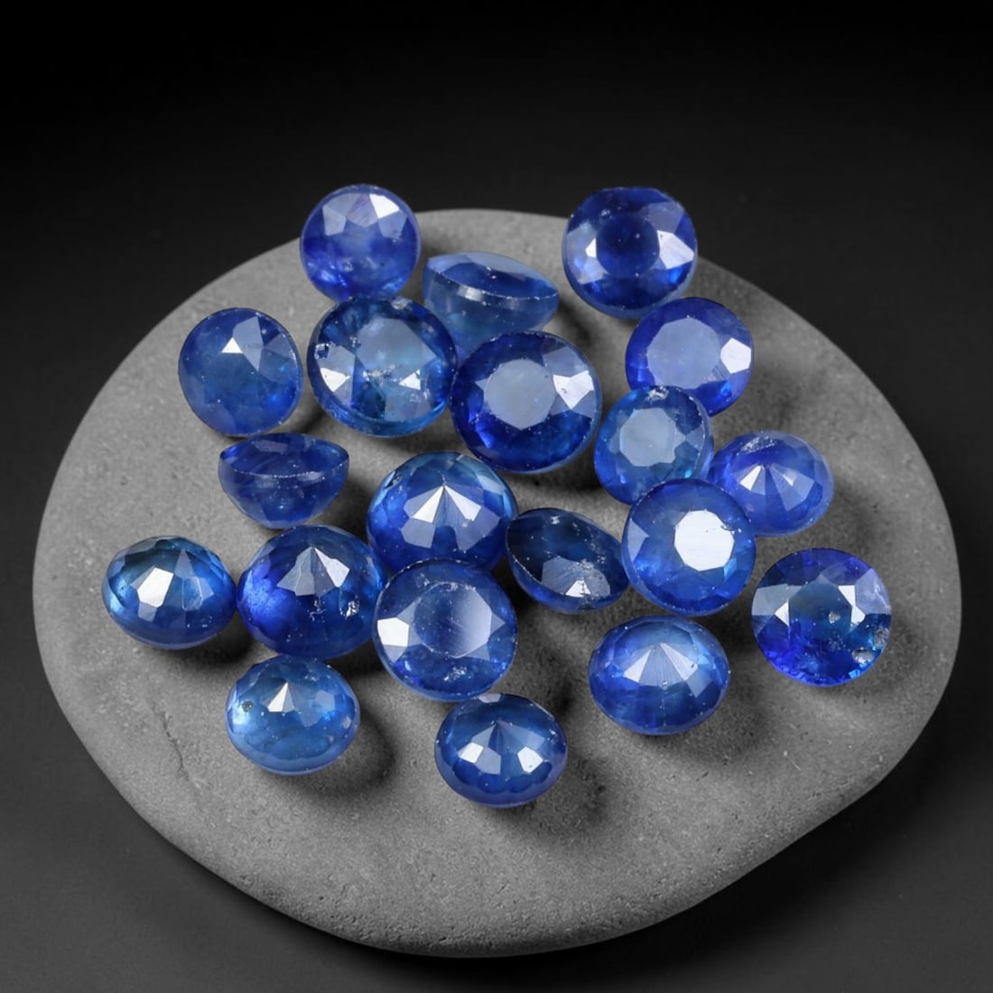 5.00ct Natural Royal Blue Sapphire Round Rose Cut Loose Gemstone, 95YW: This parcel consists of multiple natural sapphire gemstones, each fashioned with a round rose cut displaying a rich royal blue hue. Natural internal inclusions are visible within the corundum crystals