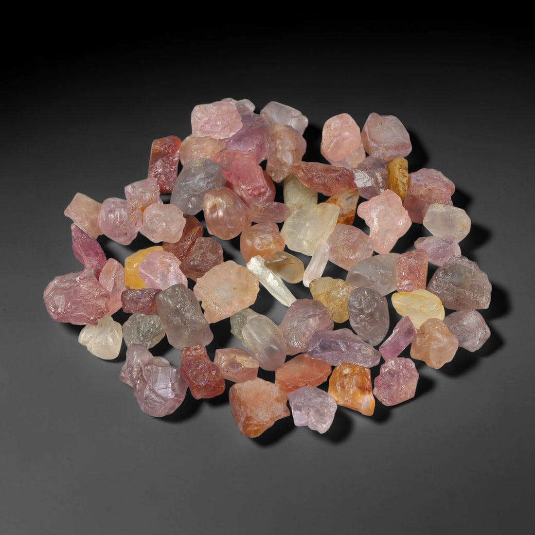 102.87ct Natural Multi-Colour Spinel Rough Parcel Loose Gemstone, 74YS: Natural spinel rough parcel showcasing a beautiful array of soft varied hues with subtle tonal differences throughout each crystal. Raw crystalline surfaces carry authentic natural mineral textures an