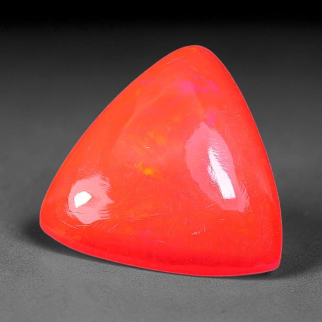 1.80ct Natural Ethiopian Welo Pink Fire Opal Cabochon Loose Gemstone, 96TS: This opal is sourced from Ethiopian Welo natural opal deposits and shaped into a smooth polished cabochon form with refined lapidary finishing work. Bright warm pink base accompanied by vivid internal