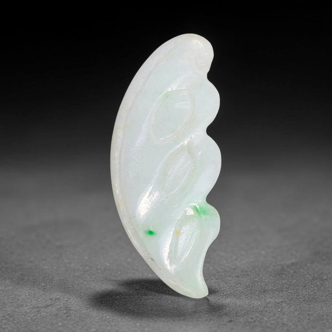 Natural Burmese Type A Jadeite Jade Hand Carved Pendant, 12TC: Artisan hand-carved untreated Burmese Type A jadeite jade pendant measuring 36x15 mm. Carefully sculpted with detailed relief craftsmanship and finished with a smooth glossy polish. Authentic Type A j