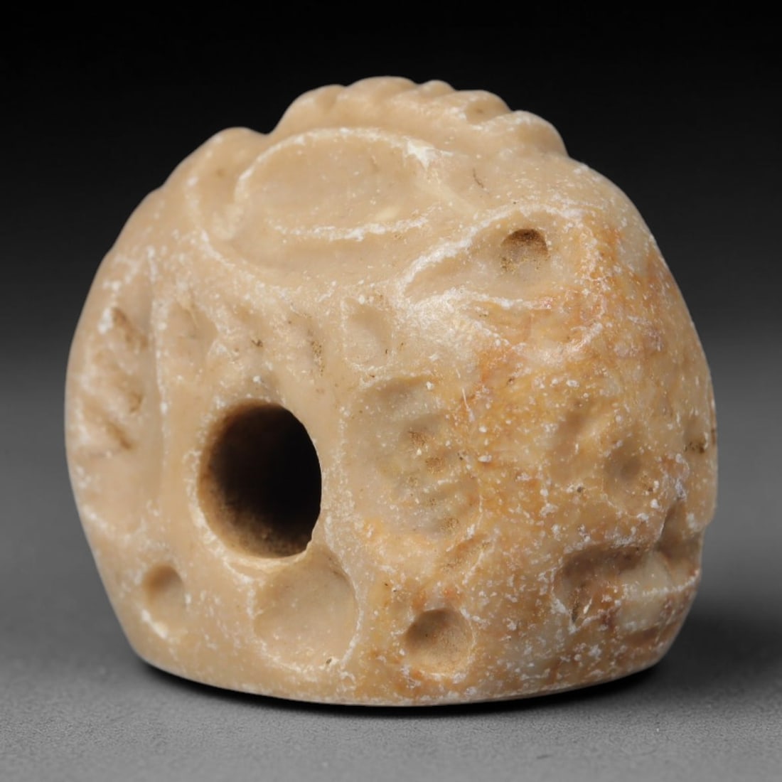 Ancient Byzantine Hand Carved Stone Stamp Seal Amulet, 56WT: Compact antique wearable stamp seal hand crafted from natural soft sedimentary stone, originating from Byzantine era Mediterranean cultural traditions. Stone stamp seals were essential multi-purpose a