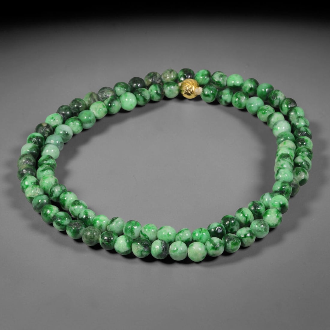Natural Burmese Type A Moss Green Spotted Jadeite Jade Beaded Necklace, 25TF (1 of 1)