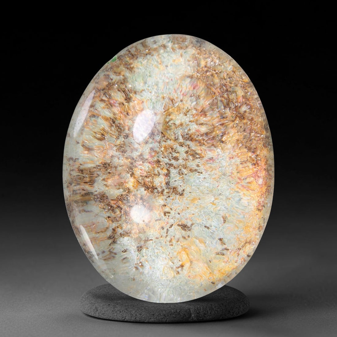28.26ct Natural Brazilian Phantom Quartz Oval Cabochon Loose Gemstone, 72YV: This smoothly polished cabochon of natural phantom quartz preserves delicate layered phantom crystal formations enclosed inside transparent quartz host. The domed polished surface offers unobstructed 