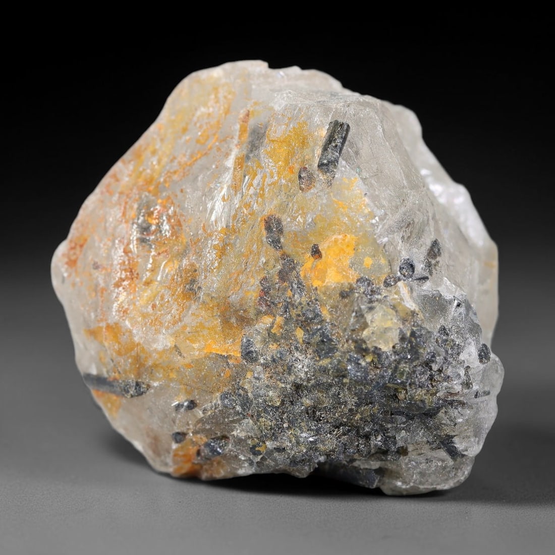 147 Carats Natural Black Rutilated Quartz Raw Rough Crystal Chunk, 41YS: This genuine natural rutilated quartz rough features distinct needle-like black rutile inclusions embedded within translucent clear quartz crystal, formed through natural hydrothermal geological proce