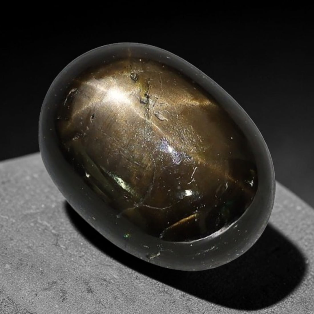 4.46ct Natural Siamese 6-Ray Black Star Sapphire Loose Gemstone, 54WW: This polished star sapphire originates from classic Siamese mining deposits, featuring a deep dark crystalline base with fine native mineral traces trapped within its structure, sized at calibrated 10