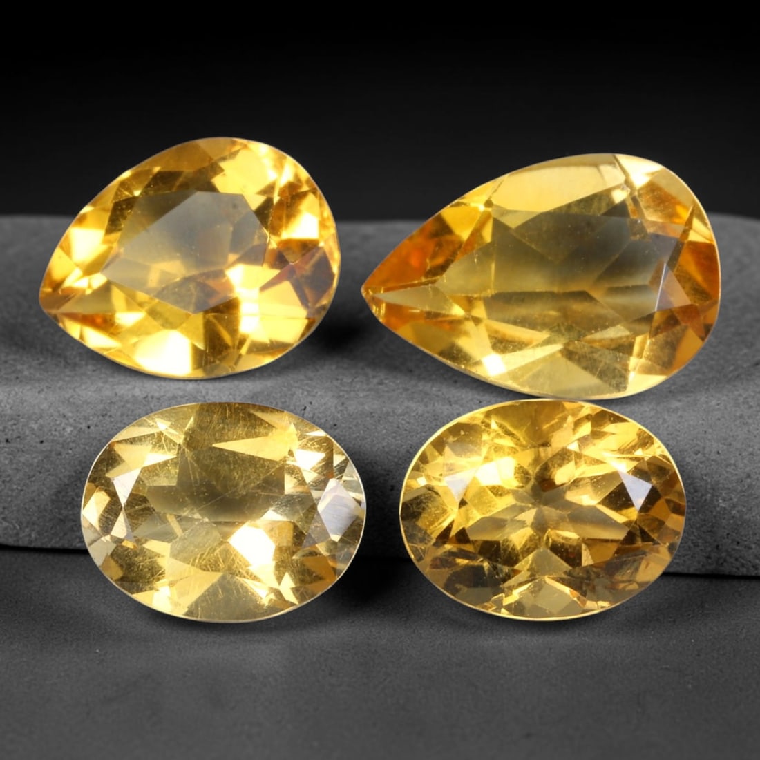 7.94ct Natural Golden Citrine Oval Pear Faceted Parcel Loose Gemstone, 92XX: Matching parcel of hand faceted natural citrine gemstones featuring rich warm golden-yellow tone with subtle inherent mineral characteristics within each stone. Precision faceting and glossy high poli