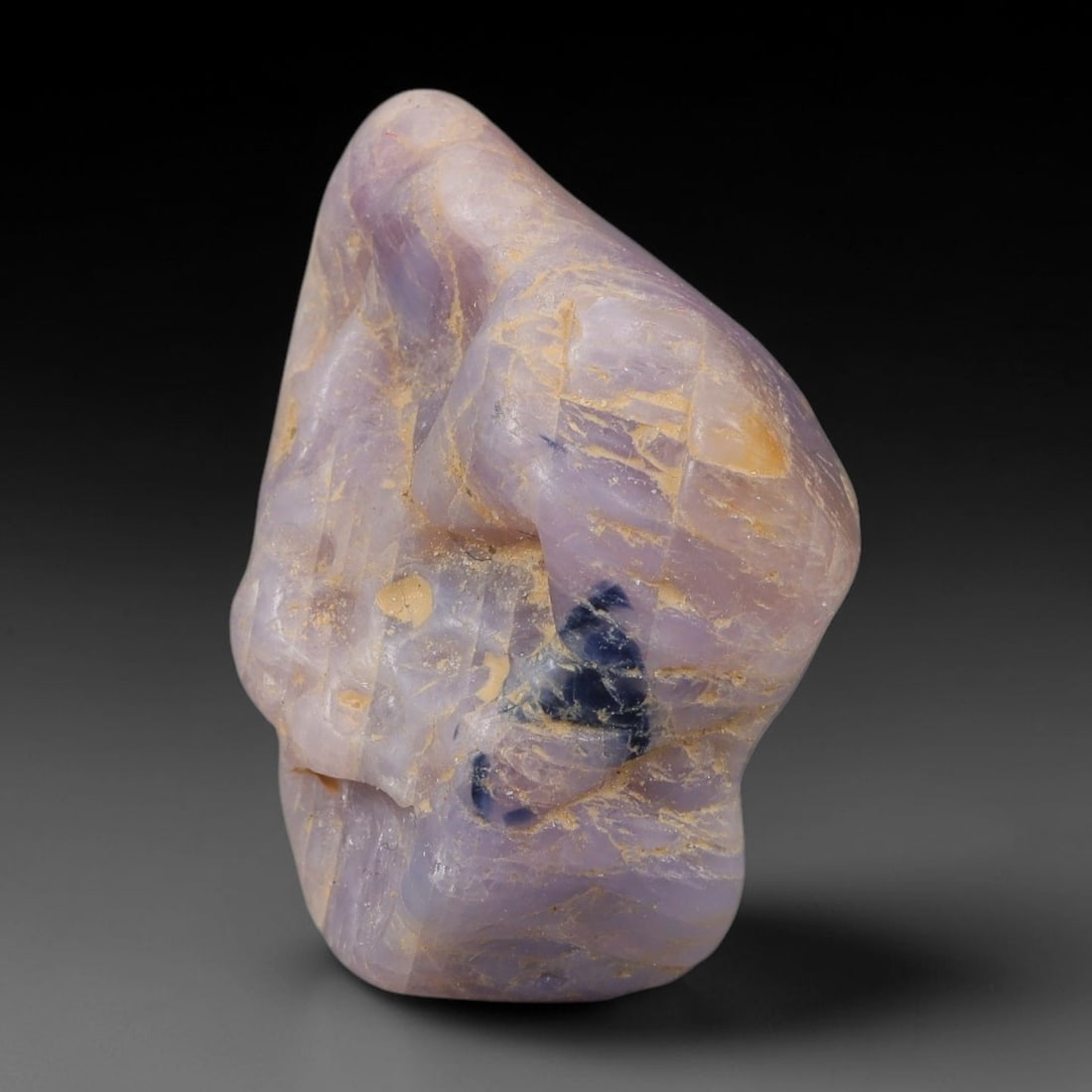 43ct Natural Unheated Sri Lankan Purplish Blue Sapphire Rough, 41YQ: This natural corundum rough is an unheated purplish blue sapphire sourced from Sri Lankan alluvial gem deposits, featuring an irregular natural native form with residual pale yellow-brown mineral matr