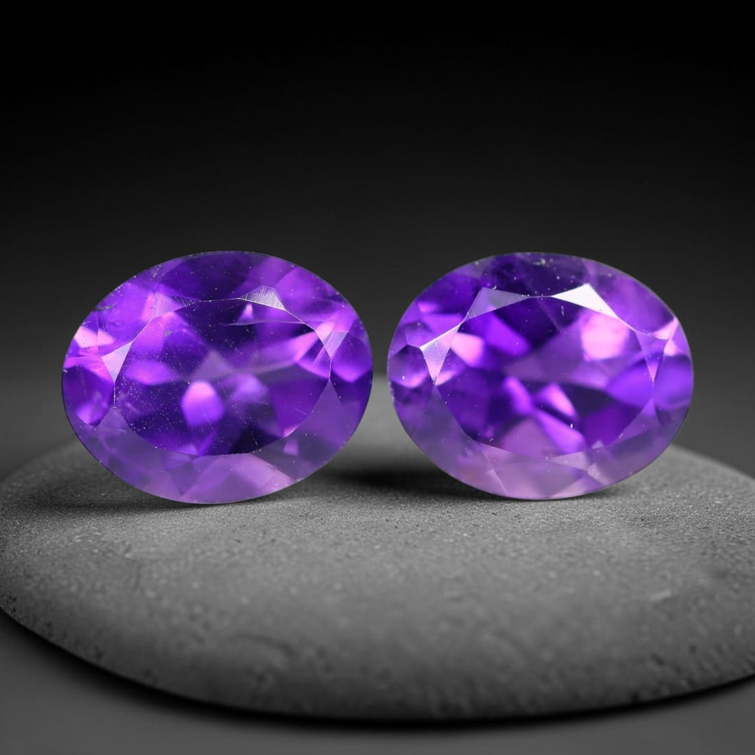 5.11 Carats Natural Purple Amethyst Oval Faceted Pair Loose Gemstone, 23XX: Natural crystalline amethyst material processed with precision oval faceting for the matched gem pair, exhibiting rich saturated violet hue alongside subtle natural internal inclusions inherent to unt