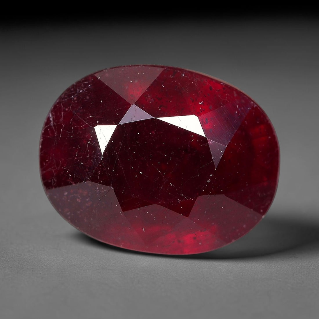 3.34 Carats Natural Madagascar Ruby Oval Faceted Loose Gemstone, 43TM: This sizable natural Madagascar ruby is cut into an oval brilliant faceted form, showcasing rich saturated crimson red hue characteristic of Malagasy corundum. Extensive natural internal silk veining,