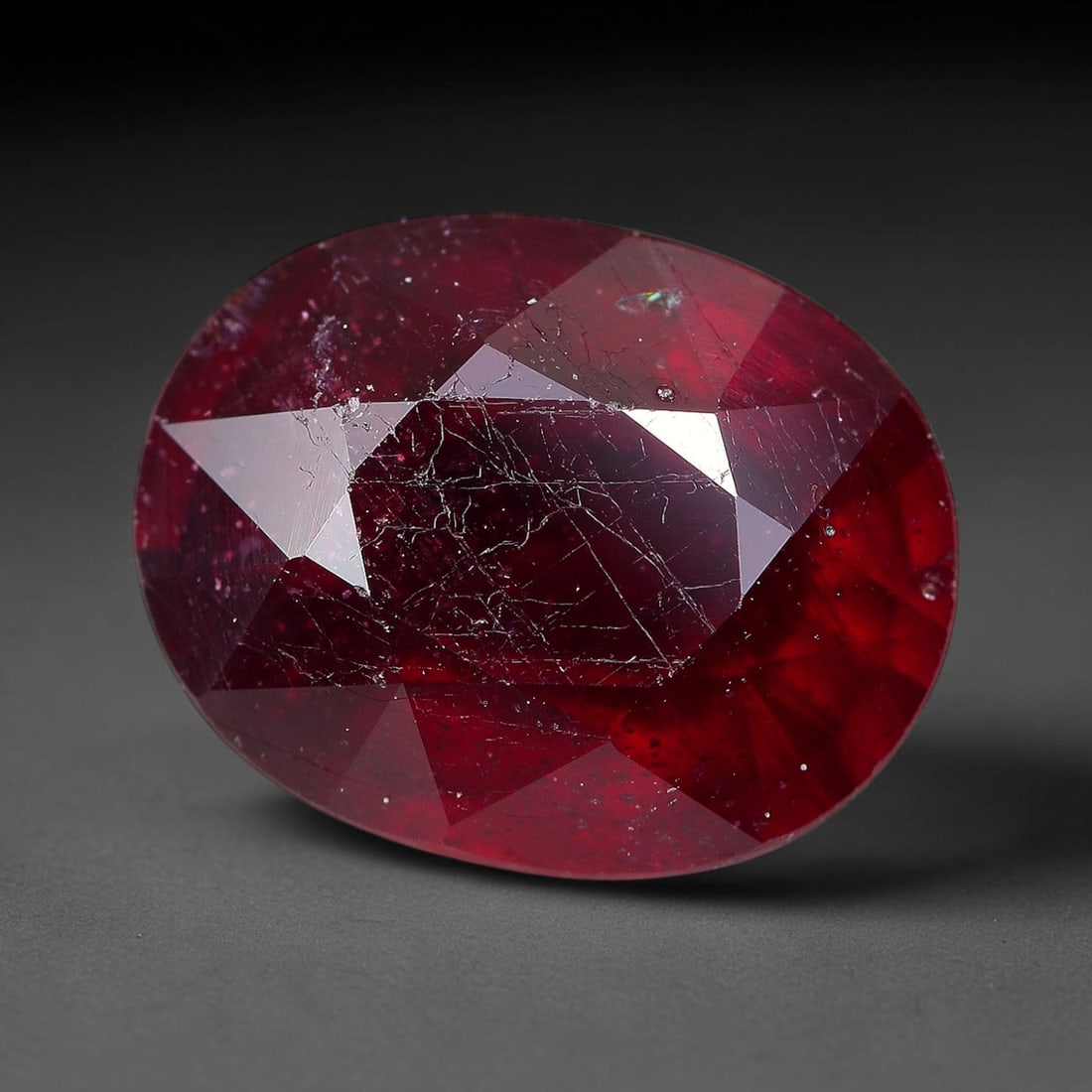 4.18 Carats Natural Madagascar Ruby Oval Faceted Loose Gemstone, 23TM: This sizable natural Madagascar ruby is cut into an oval brilliant faceted form, showcasing rich saturated crimson red hue characteristic of Malagasy corundum. Extensive natural internal silk veining,