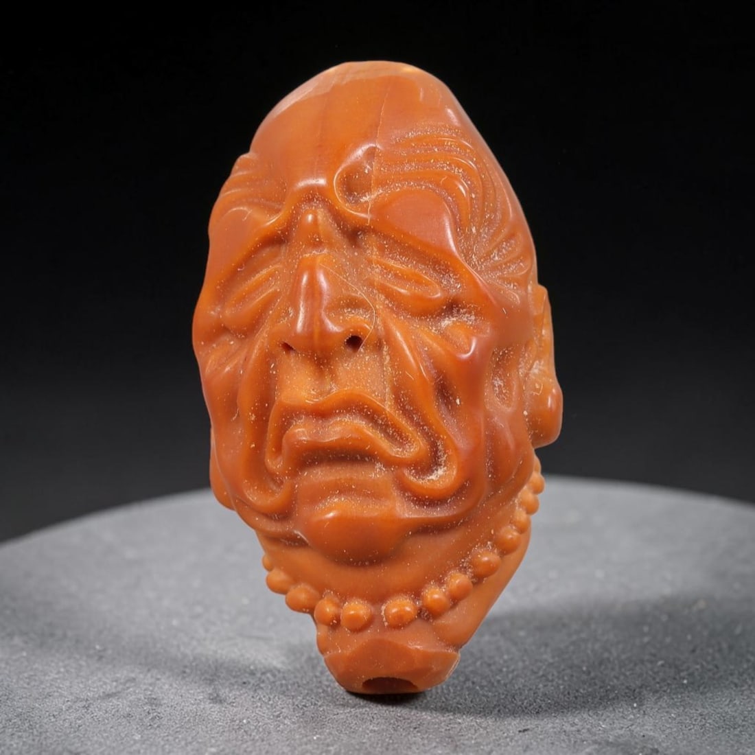Hand Carved Chinese Natural Olive Nut Drilled Art Bead, 31ZQ: Traditional hand-sculpted craft bead carved from solid natural olive nut core, representing a classic miniature Chinese micro-carving folk art piece with a pre-drilled suspension bore integrated for e