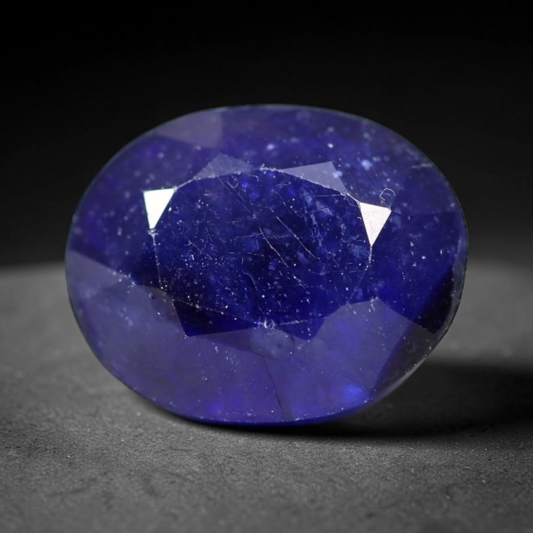 4.36 Carats Royal Blue Sapphire Oval Cut Loose Gemstone, 99TS: This neat oval cut sapphire showcases deep, saturated royal blue color, enhanced by clean reflective step facets. Natural internal fine fissures and scattered tiny mineral specks can be observed withi