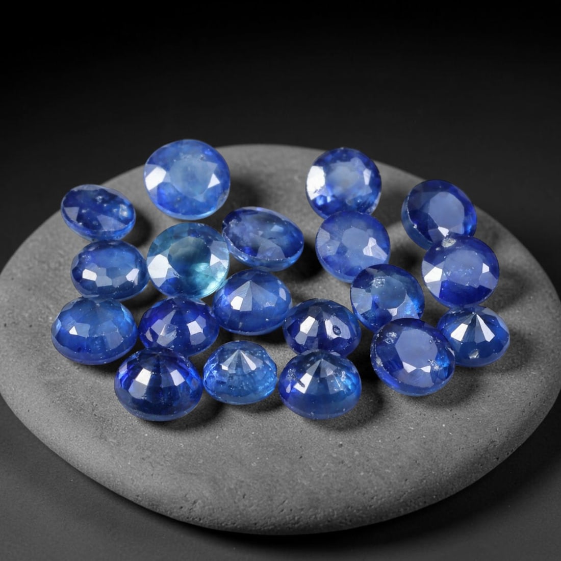 4.26ct Natural Blue Sapphire Round Cut Loose Gemstone Parcel, 16TZ: This parcel round faceted natural blue sapphires with each stone measuring 3.7x2.3mm. The gemstones show saturated deep blue colouration with natural mineral inclusions and subtle internal growth feat