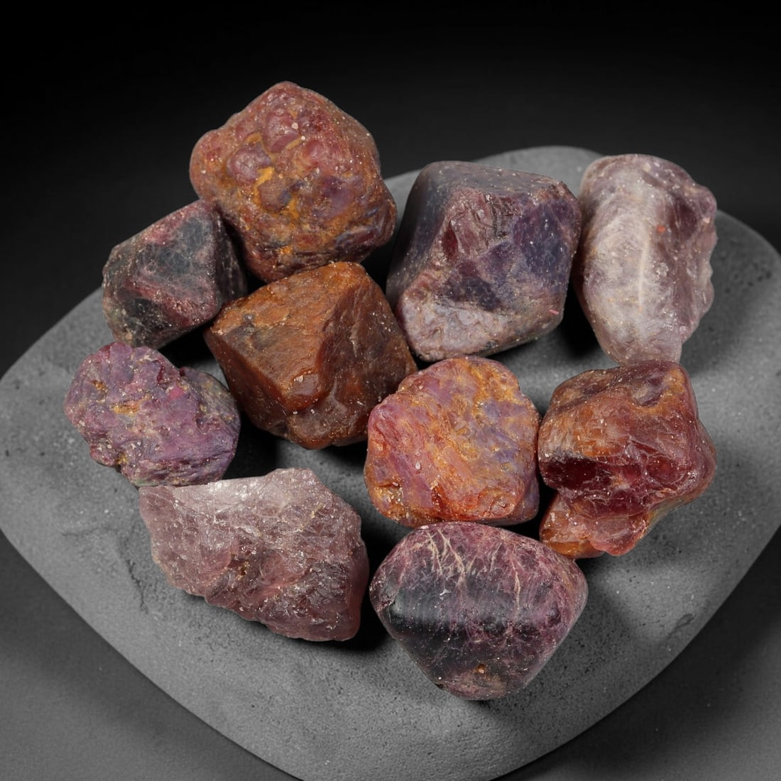 187.90ct Natural Spinel Rough Gemstone Parcel, Raw Spinel Crystals, 53TV: Natural spinel rough parcel with largest specimen measuring 16.6x10.8x10.0mm. Raw unpolished spinel crystals showing varied tones of red, pink, purple and grey, featuring natural crystalline textures,