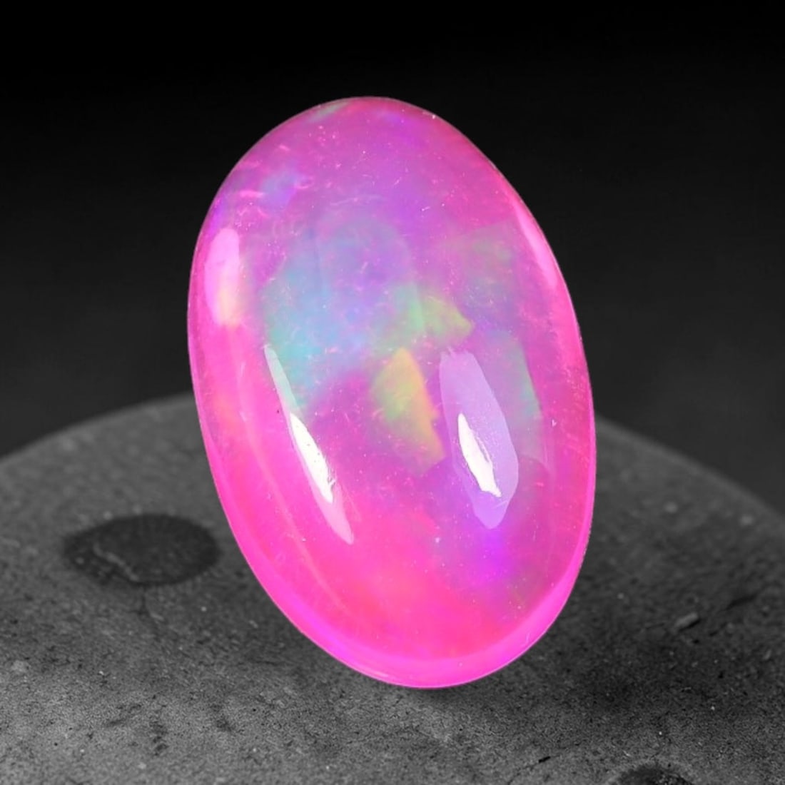 3.11ct Natural Ethiopian Welo Pink Fire Opal Cabochon Loose Gemstone, 93TH: This opal is sourced from Ethiopian Welo natural opal deposits and shaped into a smooth polished cabochon form with refined lapidary finishing work. Bright warm pink base accompanied by vivid internal