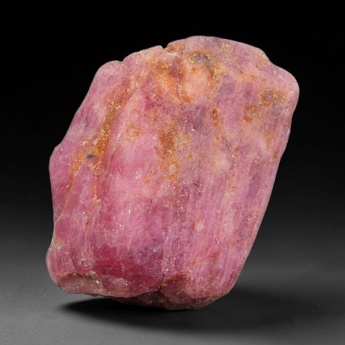 39ct Natural Pink Spinel Rough Gemstone, Raw Spinel Crystal, 18TV: Natural pink spinel rough crystal weighing 39 carats, measuring 21.6x15.7x11.9mm. Unpolished raw specimen with soft pink to magenta hues, natural surface textures, mineral veining and subtle oxide dep