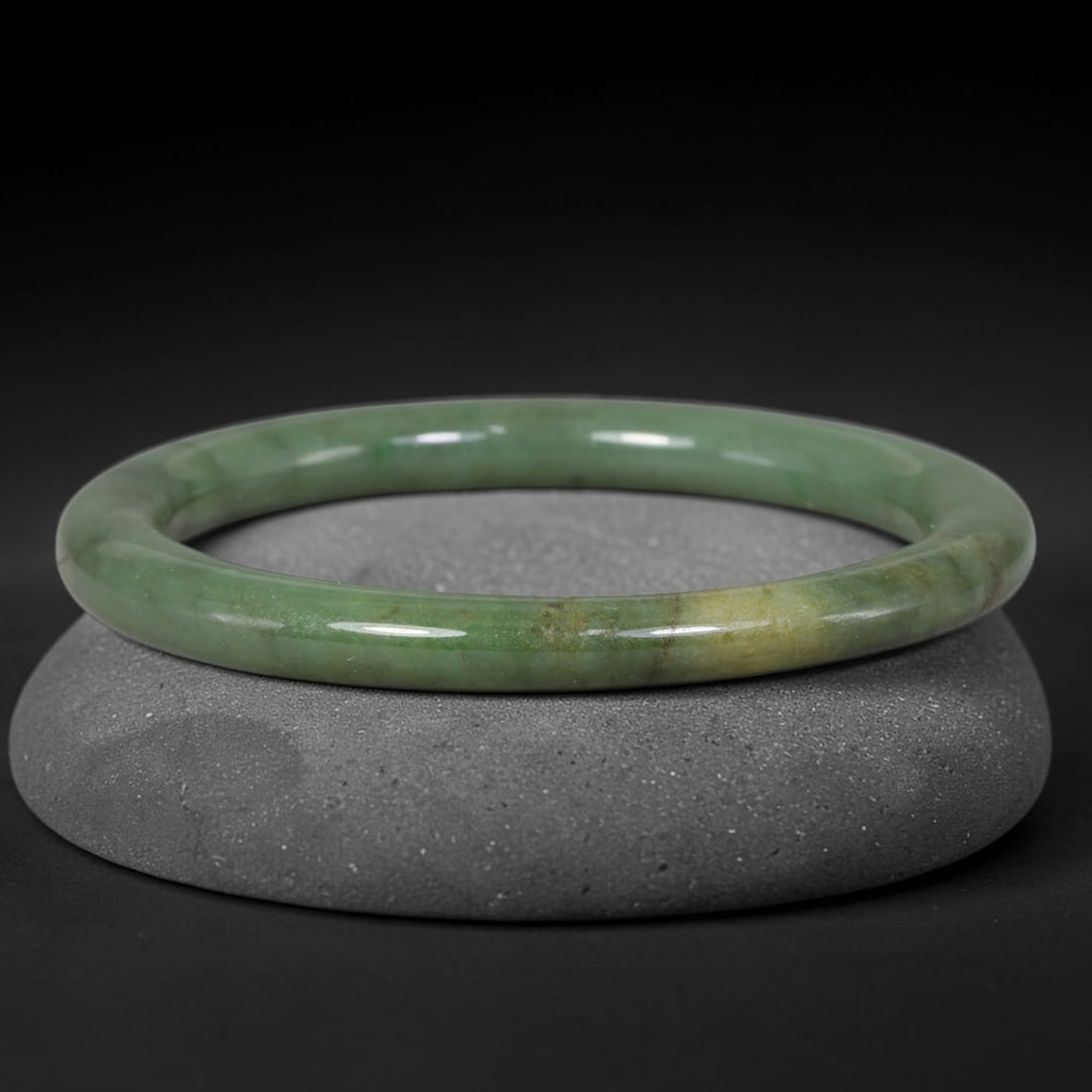 Natural Burmese Type A Olive Green With Yellow Streak Jadeite Jade Slim Bangle Bracelet, 11TJ (1 of 1)