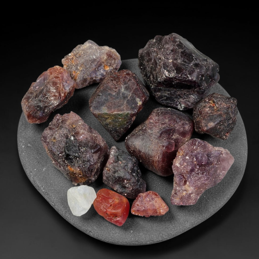 154.06ct Natural Spinel Rough Gemstone Parcel, Raw Spinel Crystals, 55TV: Natural spinel rough parcel with largest specimen measuring 20.3x17.8x10.7mm. Raw unpolished spinel crystals showing varied tones of red, pink, purple and grey, featuring natural crystalline textures,