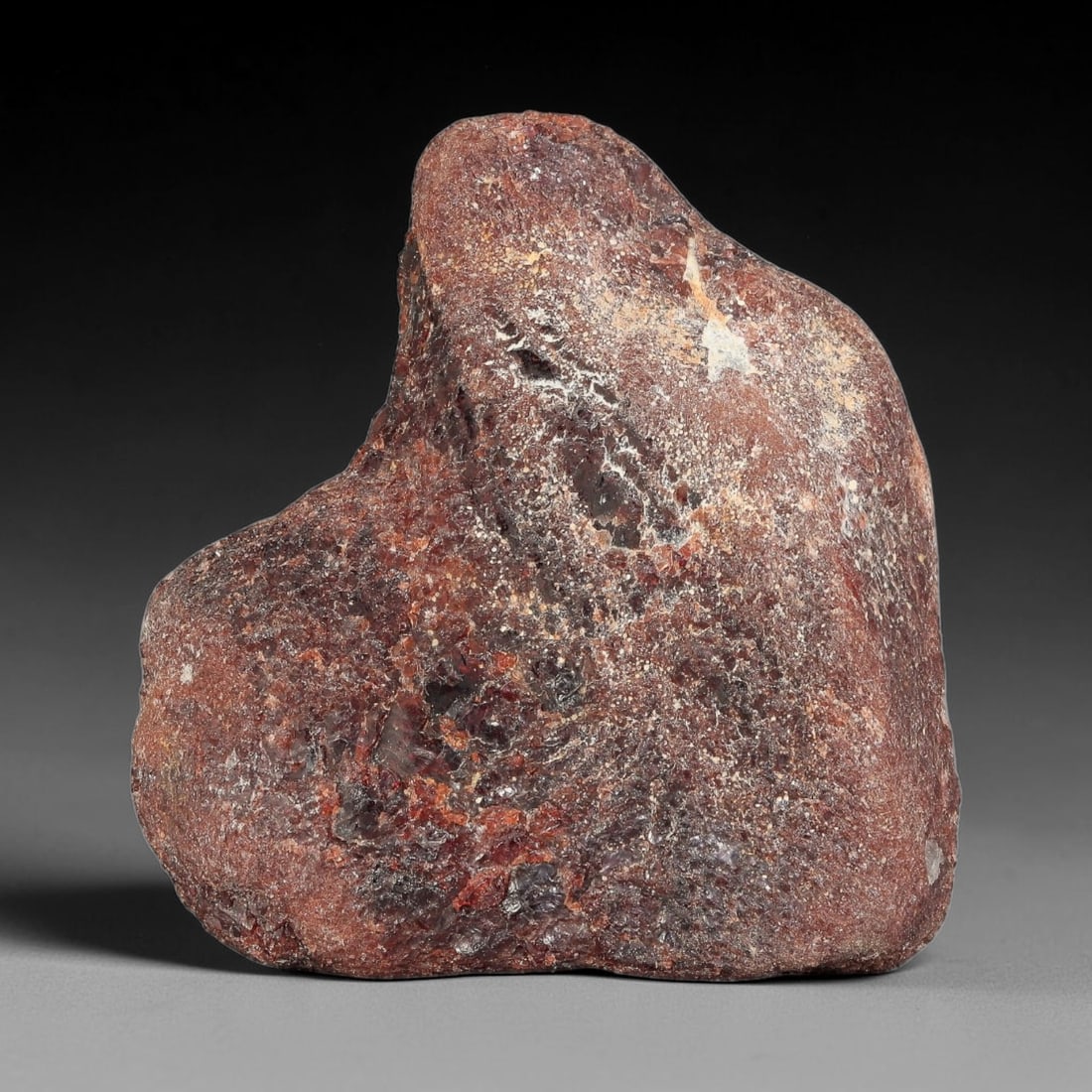 130g Natural Red Garnet Rough Gemstone, Raw Garnet Crystal, 68TV: Natural red garnet rough specimen , measuring 68.0x64.8x18.8mm. Unpolished raw matrix stone with rich reddish tones, natural surface texture, white mineral coating and small yellow crystal inclusions 