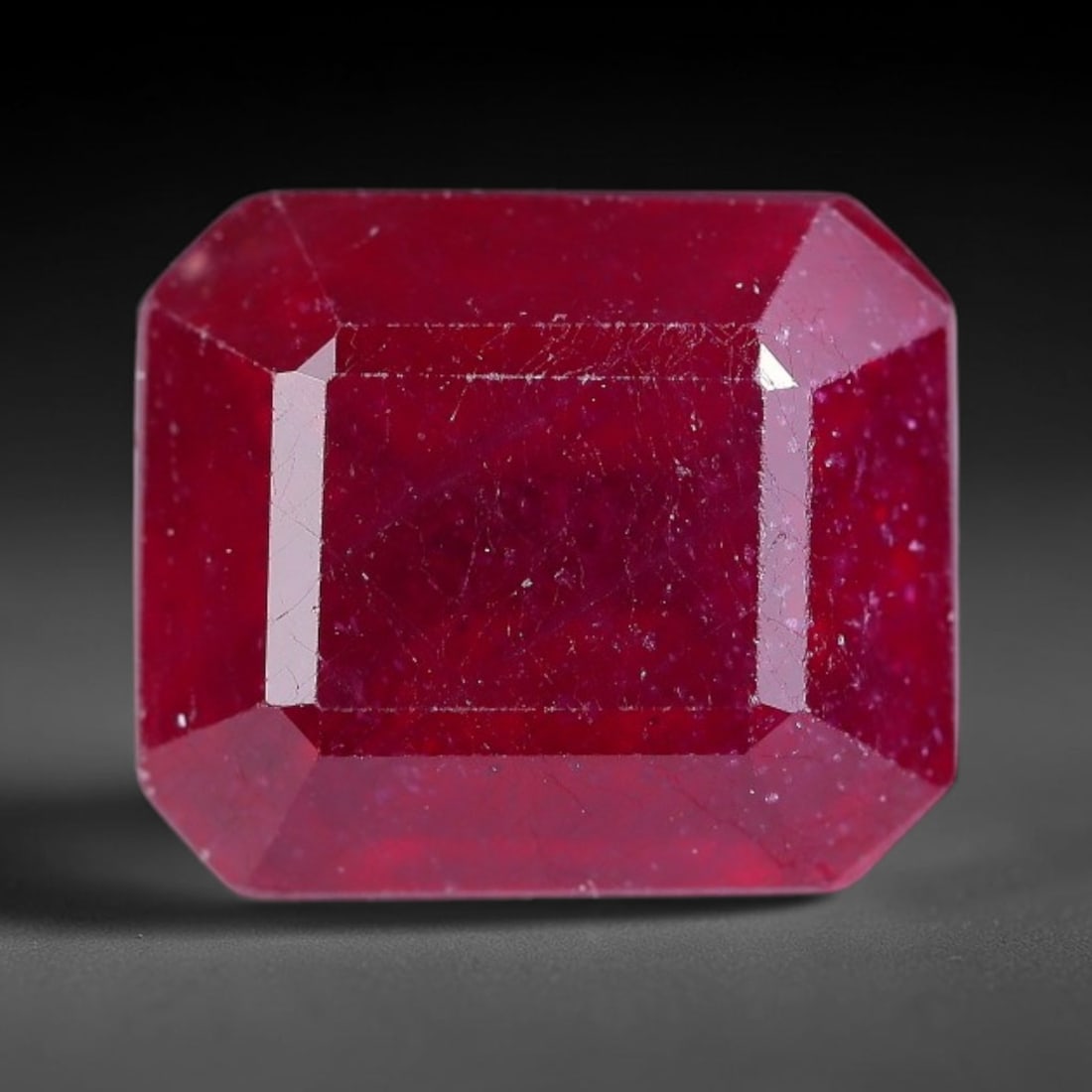7.69 Carats Natural Madagascar Ruby Octagon Cut Loose Gemstone, 85TY: This natural Madagascar ruby is crafted into a octagon modified step cut, displaying vivid saturated crimson red color typical of Malagasy corundum. Fine scattered mineral inclusions, subtle internal 