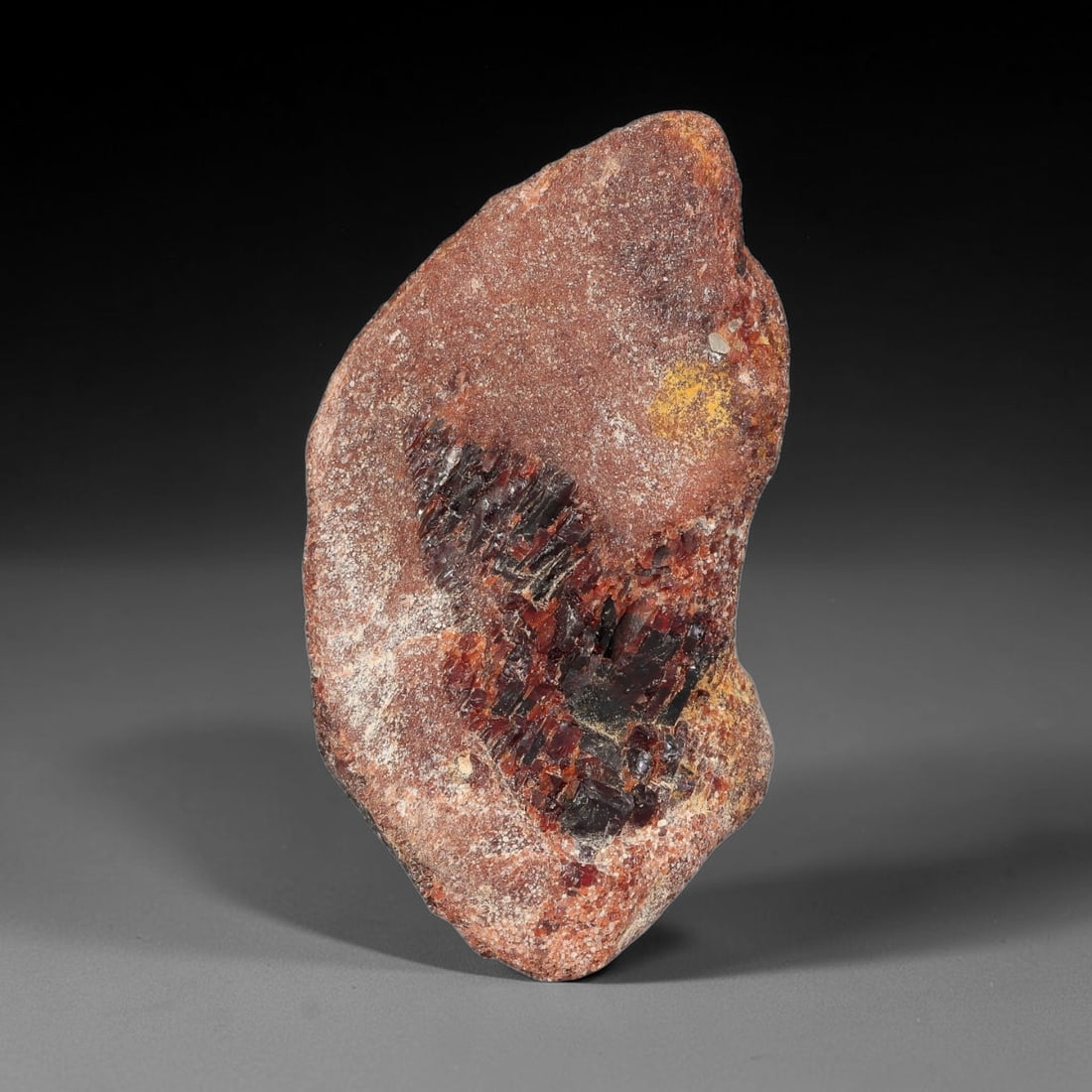 158g Natural Red Garnet Rough Gemstone, Raw Garnet Crystal, 76TV: Natural red garnet rough specimen , measuring 77.0x39.8x29.9mm. Unpolished raw matrix stone with rich reddish tones, natural surface texture, white mineral coating and small yellow crystal inclusions 